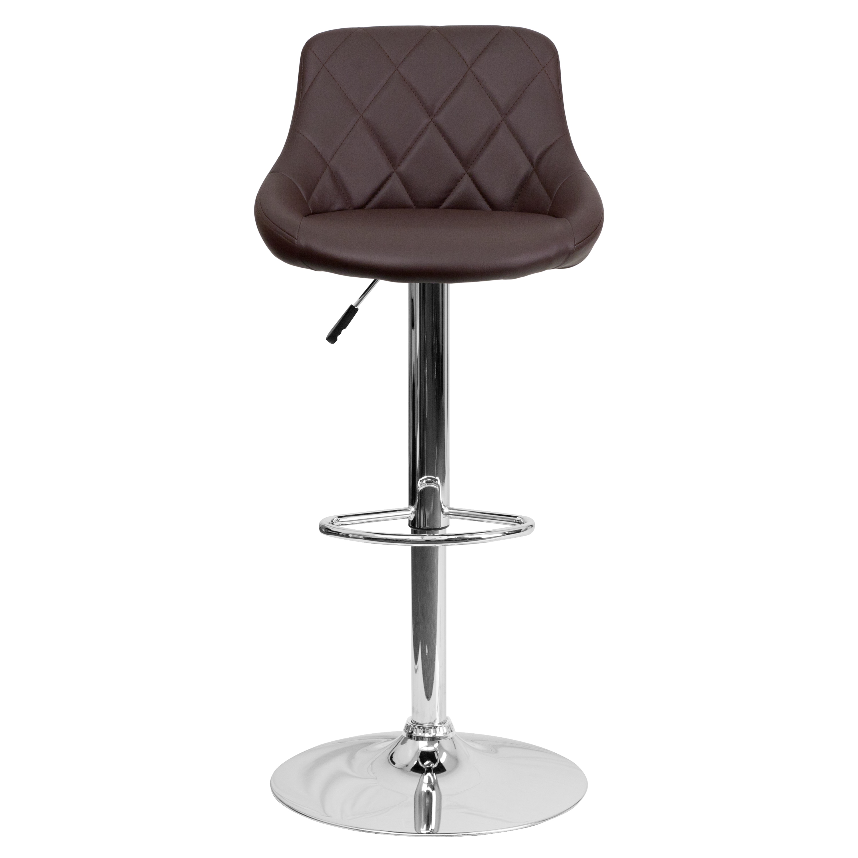 Brown Vinyl Adjustable Height Swivel Bar Stool with Chrome Base