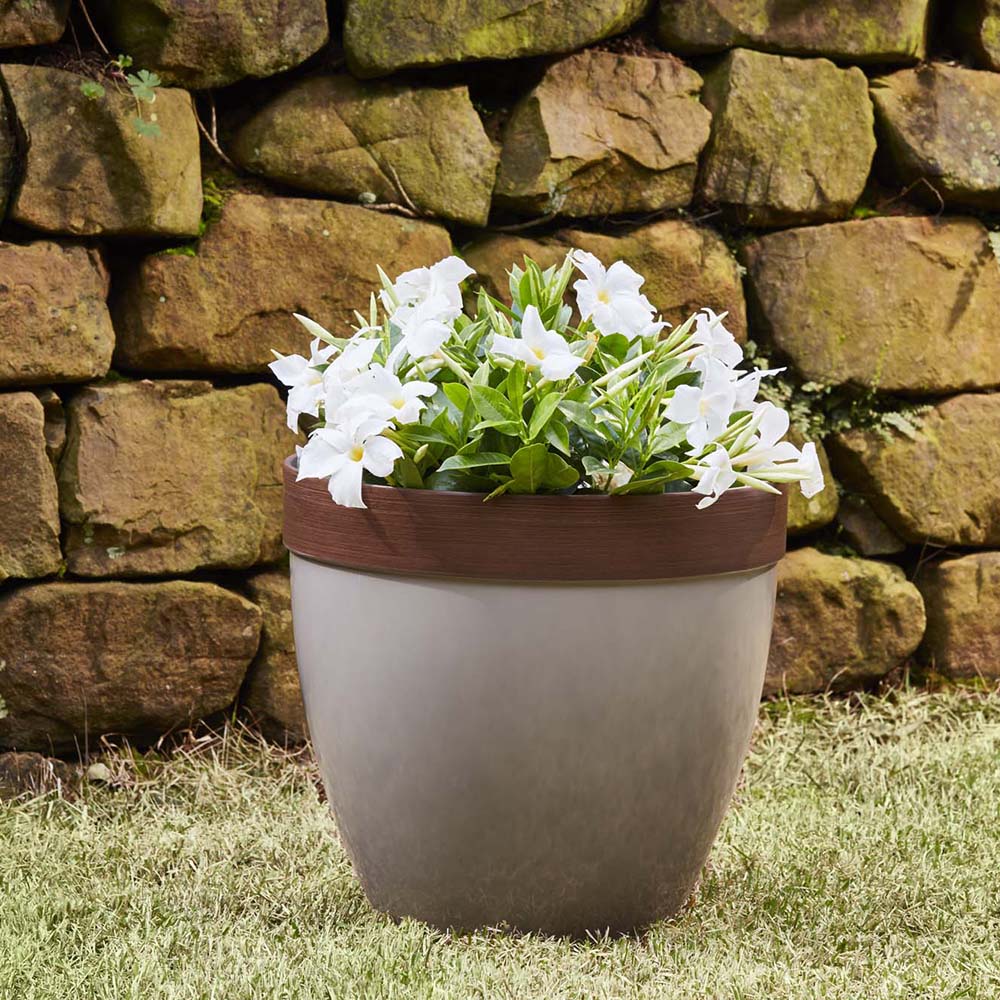Taupe High-Density Resin Outdoor Planter with Drainage Hole