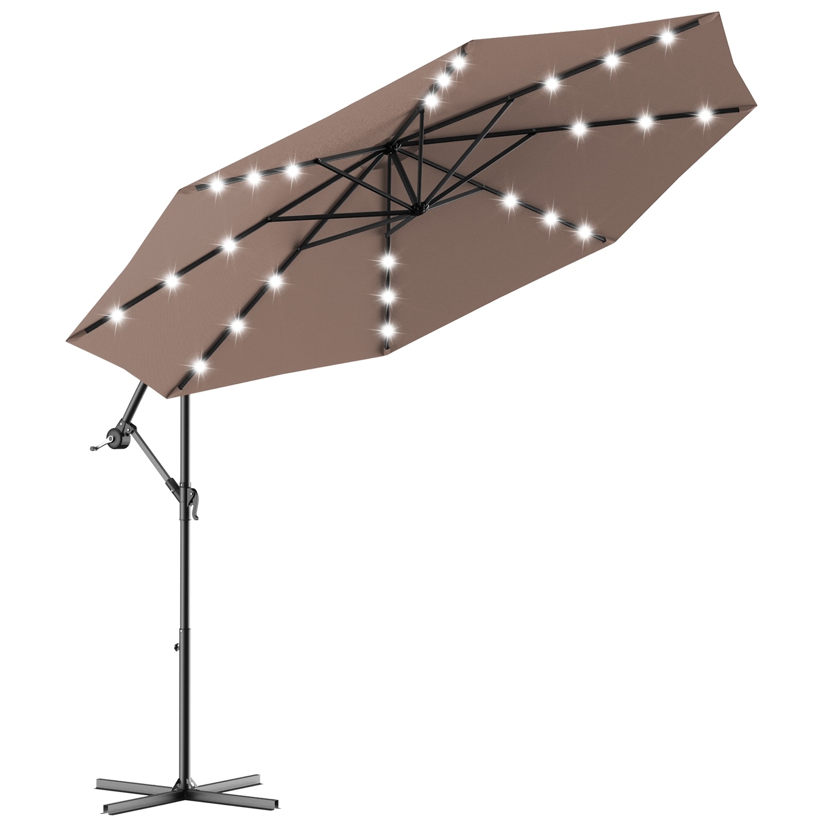 Forclover HBV-754CF 10-Feet Steel Tan Crank Cantilever Patio Umbrella with Lights and