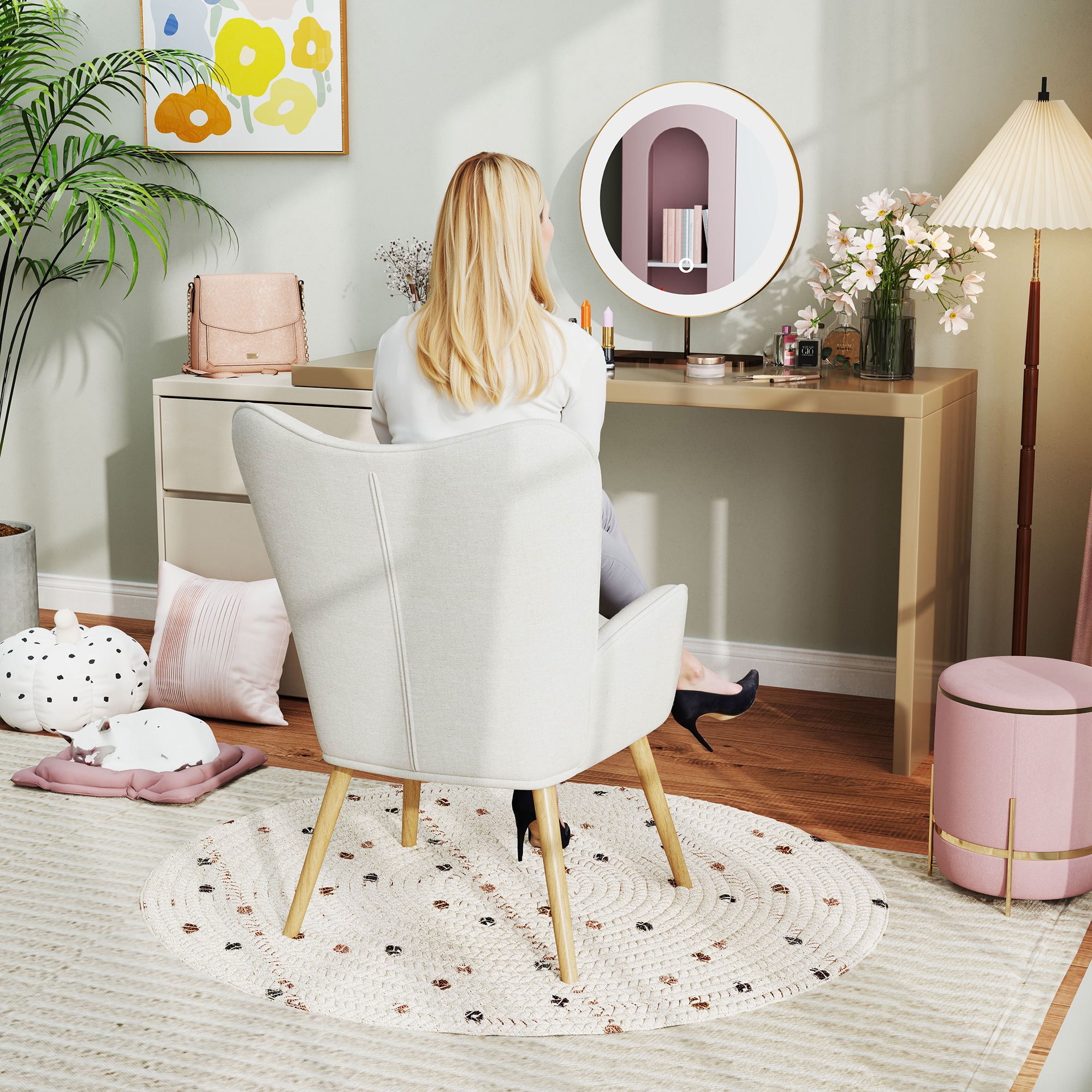 Homy Casa KANYAN CREAM Vanity-Stools - View #3