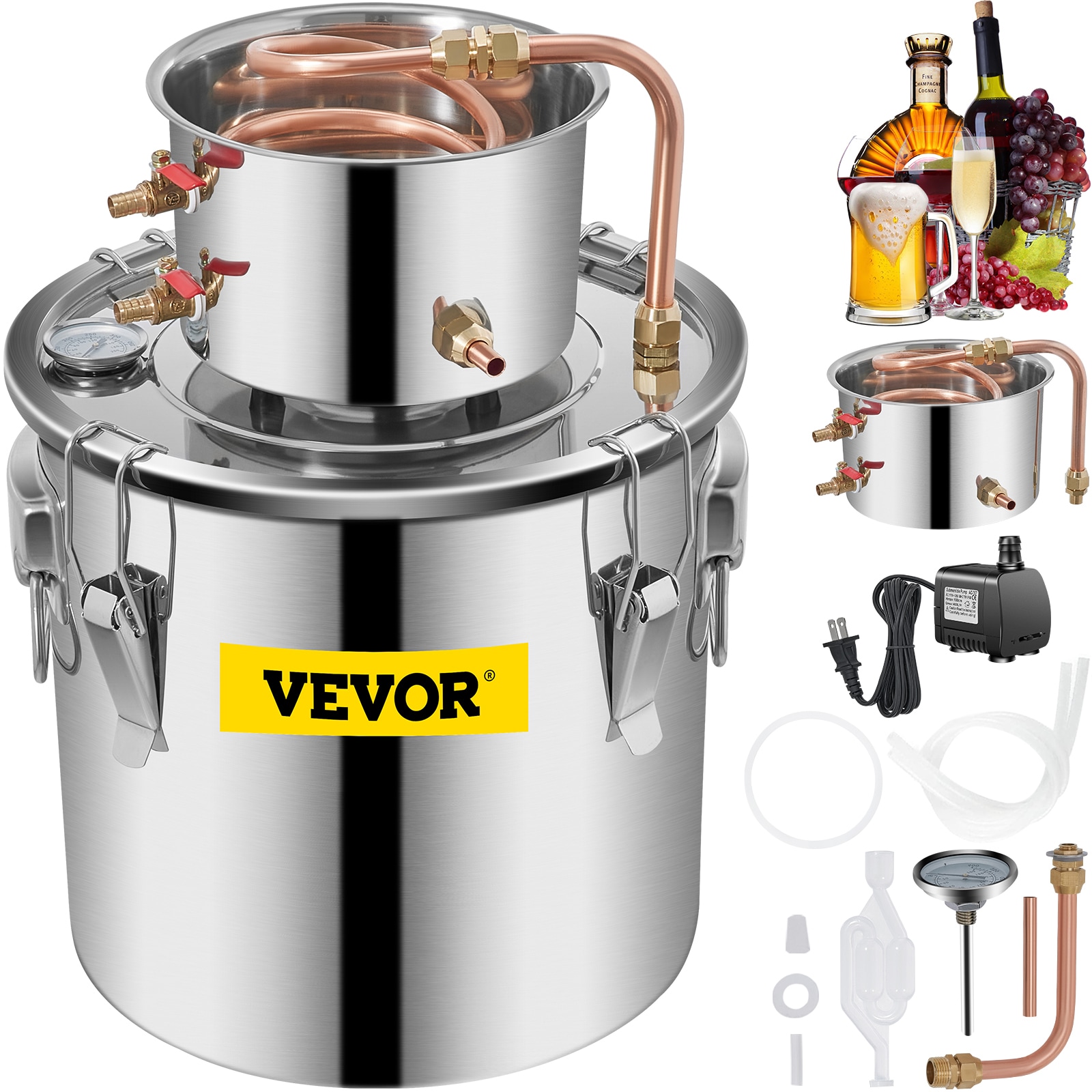 VEVOR ZLSJ5GALDTDB00001V1 5 Gal Water Alcohol Distiller Alcohol still