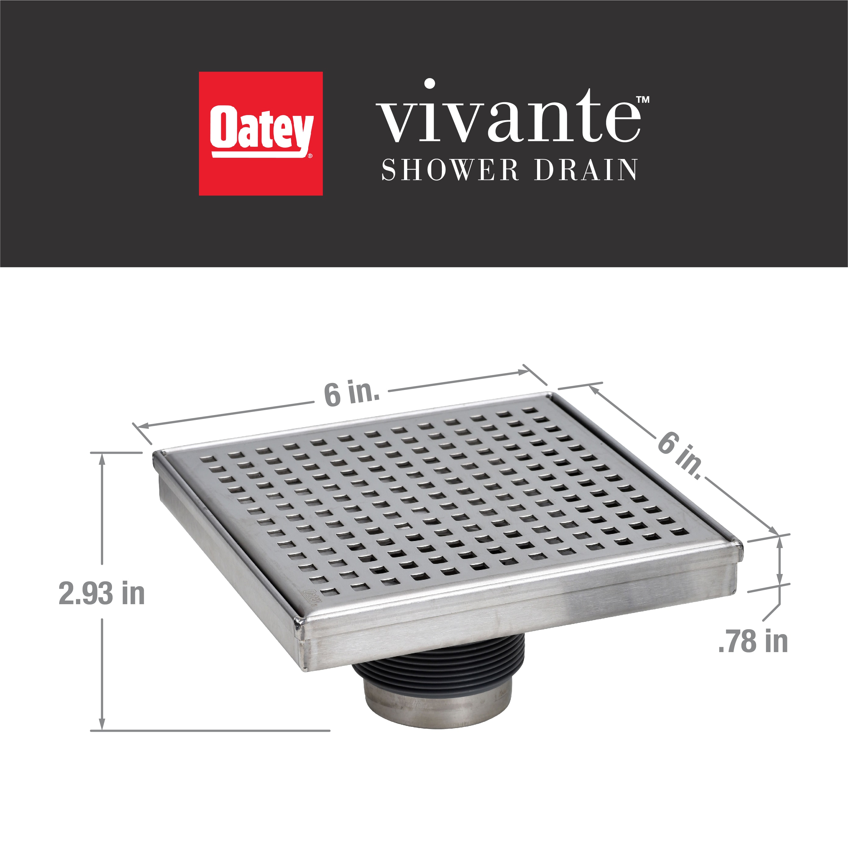 Satico Stainless Steel Square Shower Floor Drain with Square Pattern Drain Cover, Brushed Gold