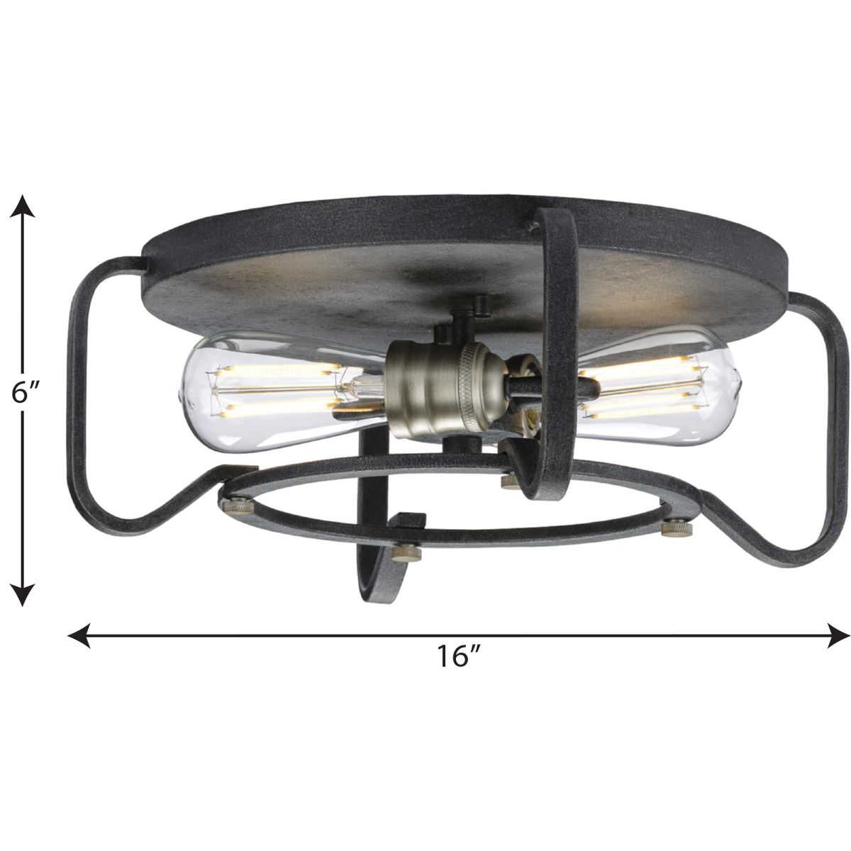 Foster 16" Black Iron 2-Light Flush Mount Ceiling Fixture