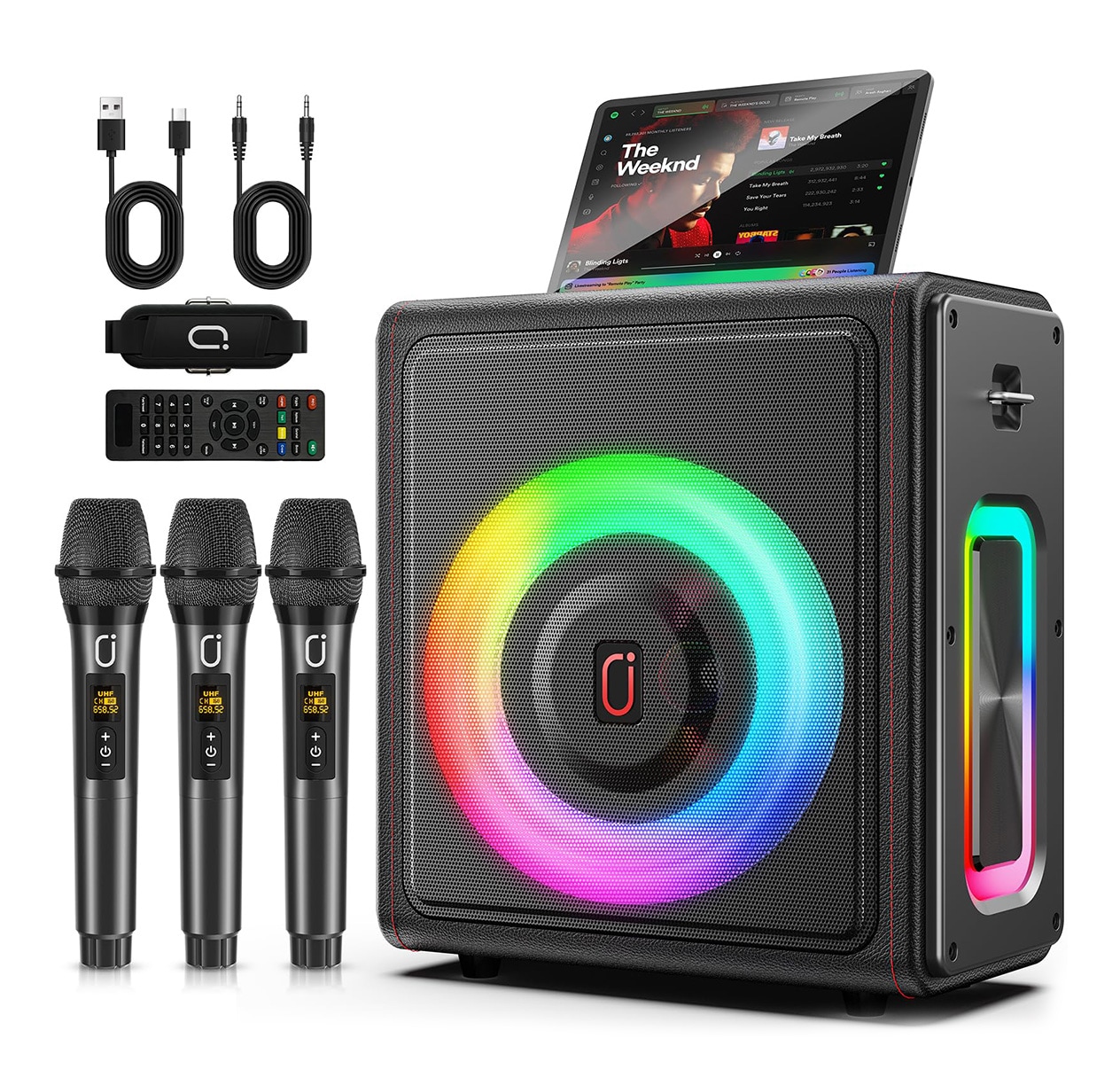 Misopily Karaoke Machine 3 Wireless Microphones Bluetooth Speaker 6.5 in Woofer 2 in Tweeter Echo Pitch Correction PA System TV AUX USB #LMS0305K07