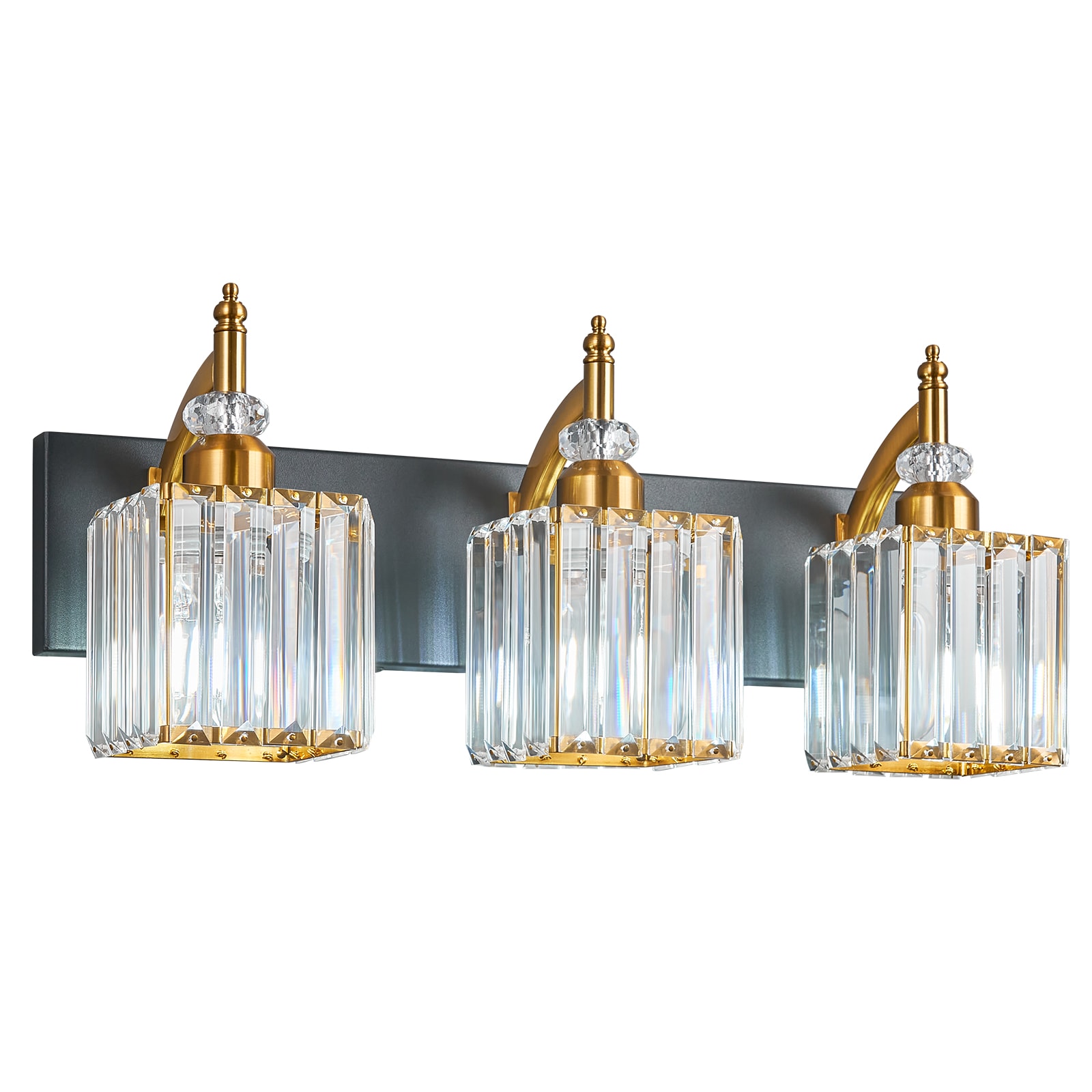 ZHLLMQ - Modern 3 Light 20.47 in Black Gold Fluted Crystal Glass Bathroom Vanity Light Fixture Ov...