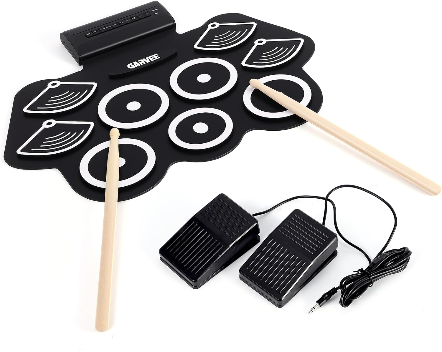 GAOMON Roll Up Bluetooth Drum Pad 9 Pad with 12 Demo 7 Rhythms Pedal Port Sticks Headphone Jack and Recording Support