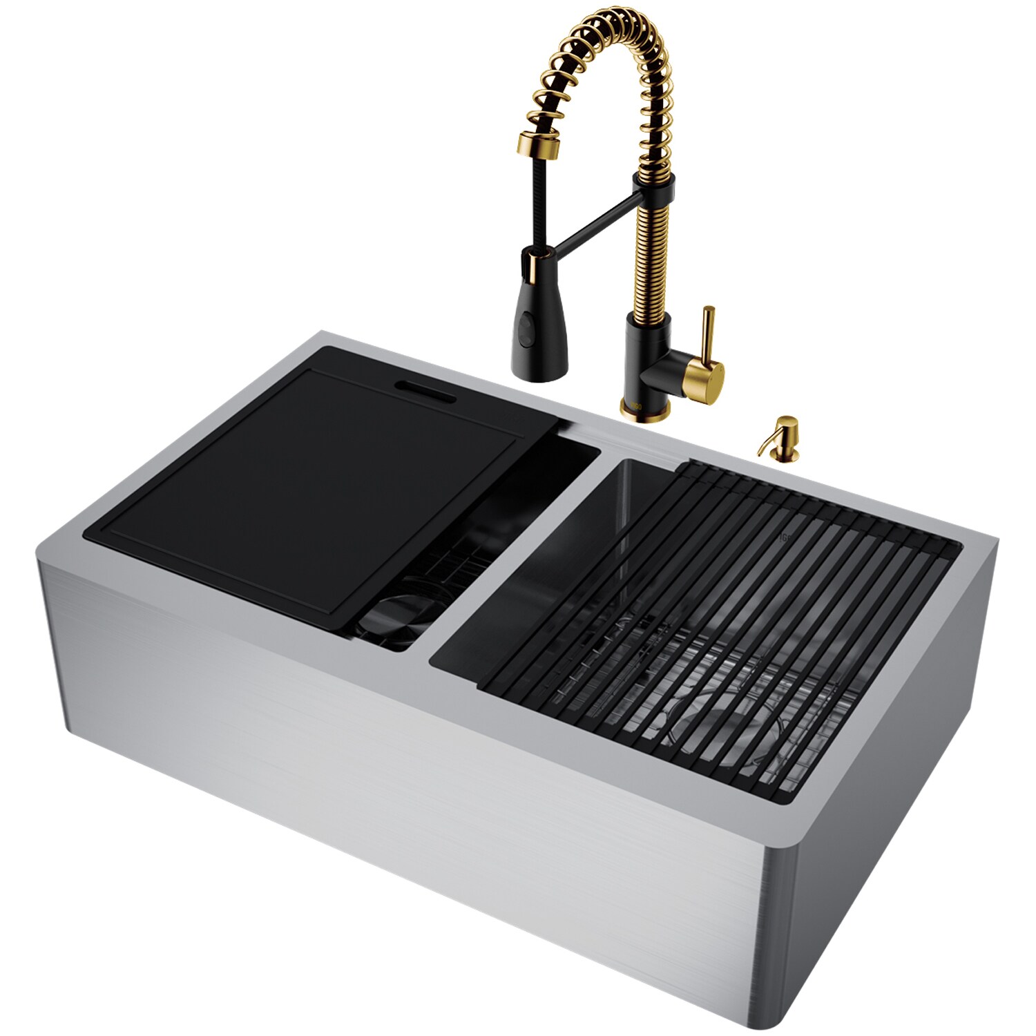 VIGO VG151003 Oxford Undermount 33-in x 20.5-in Stainless Steel Double Equal Bowl Workstation Kitchen Sink All In One Kit