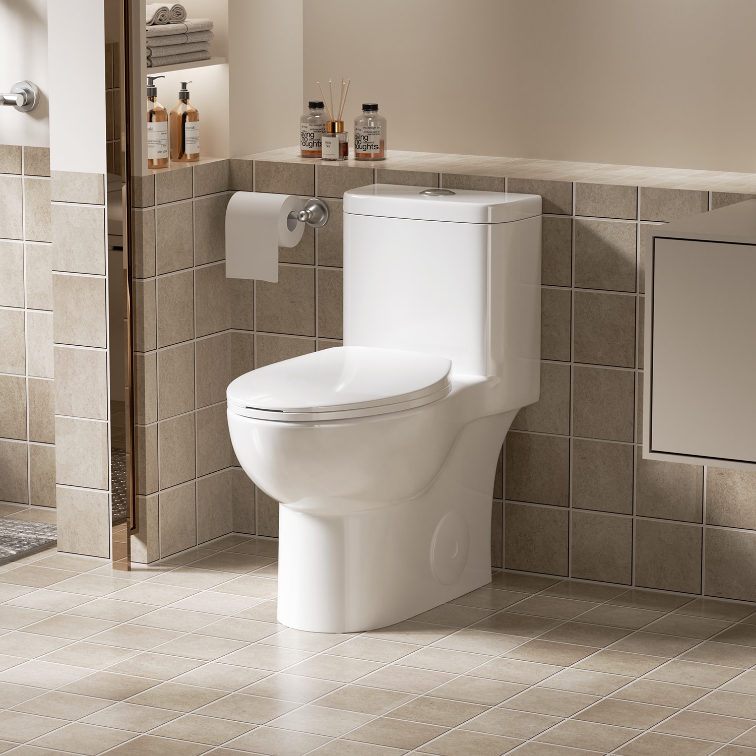Huluwat - YXJ-Gloss White One Piece Toilet with Tornado Flush ADA Height and Soft Close Seat