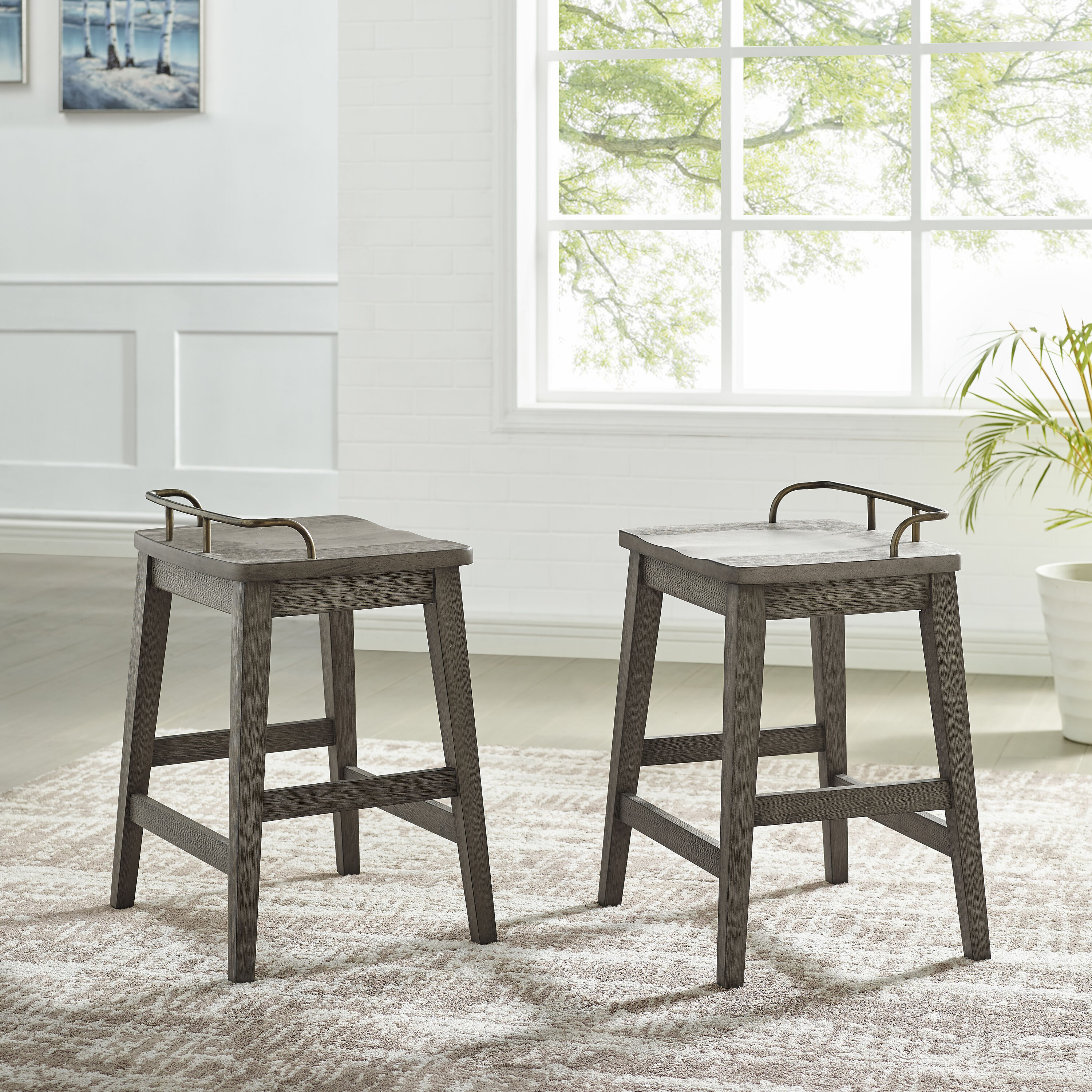 Rustic Gray Smokey Oak 27" Backless Saddle Counter Stool