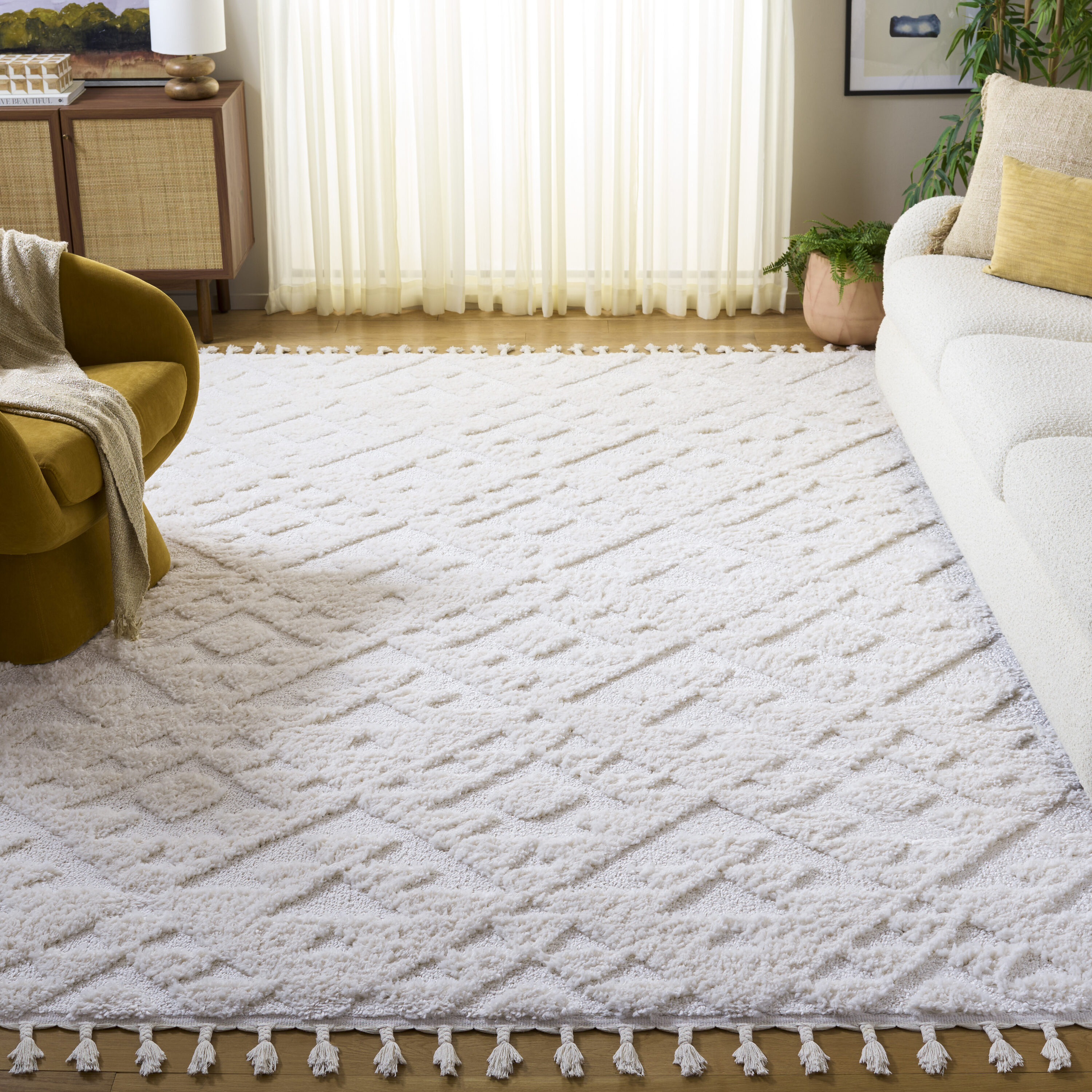 Safavieh MTS688C-10 Moroccan Tassel Shag 688C Ivory Southwestern Large Rectangle 10ft x 14ft Rug