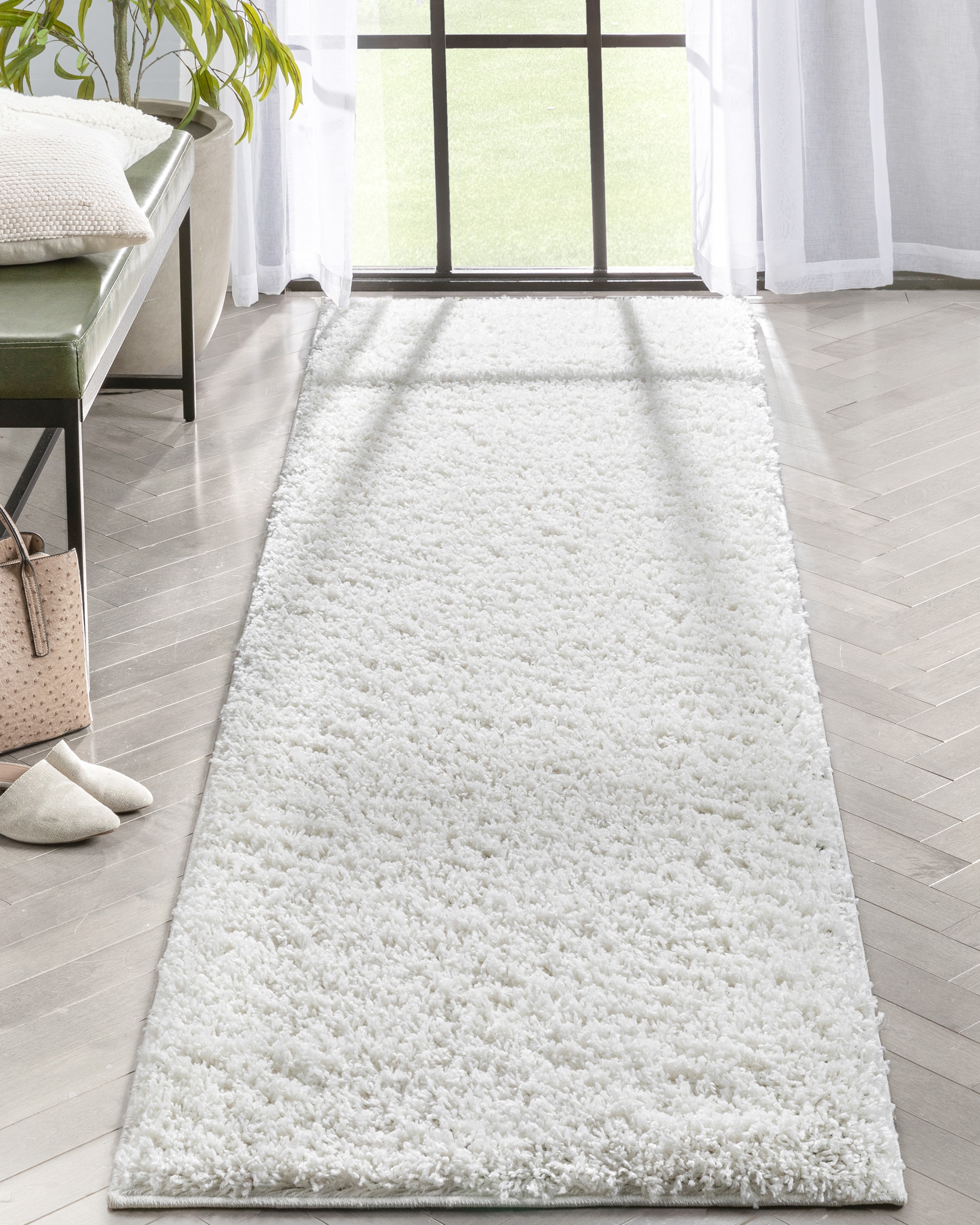 Well Woven ELL-22-2L 2 x 10 (ft) Loomed Polypropylene Ivory Rectangular Indoor Solid Mid-Century Modern Runner rug
