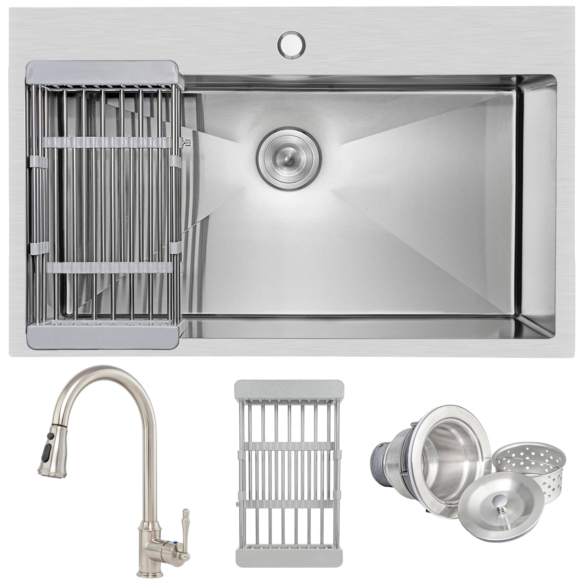 AKDY KS0328 Drop-in 30-in x 18-in Stainless steel Single bowl Kitchen Sink All-in-One Kit