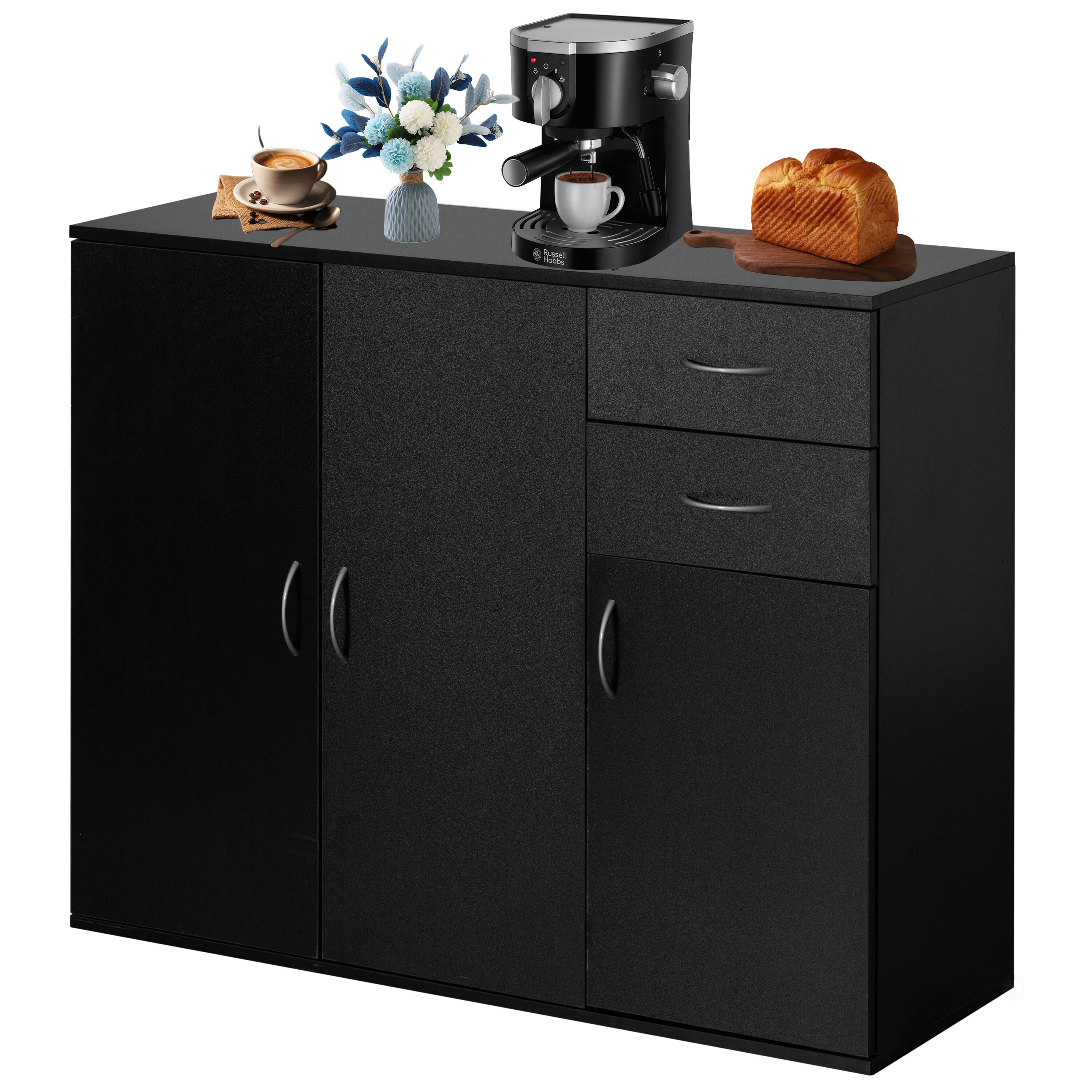 Basicwise QI004695.BK Contemporary/Modern Black Buffet with Wine Storage