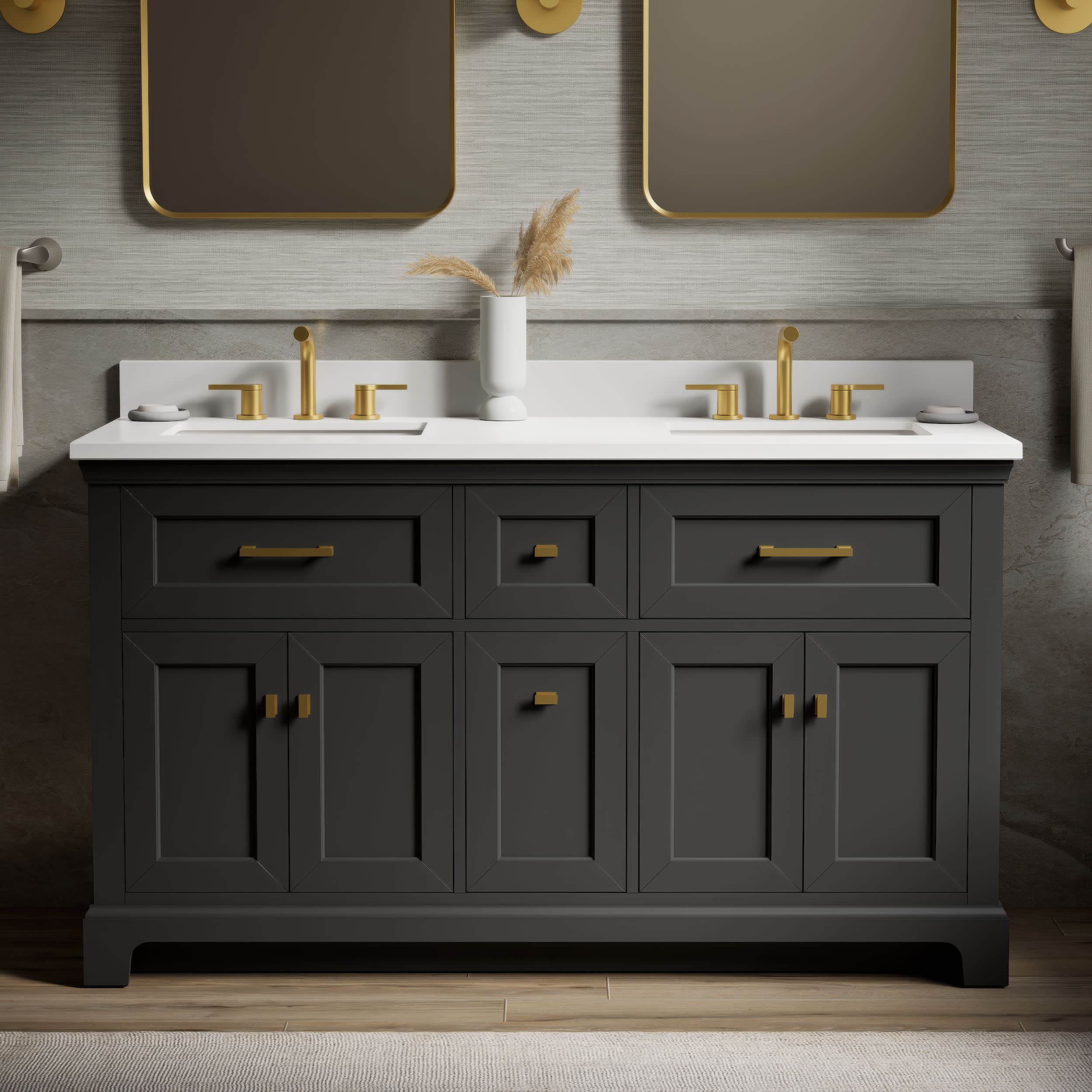 KOHLER - Charlemont 60-in Ferrous Grey Undermount Double Sink Bathroom Vanity with Pure White Qua...