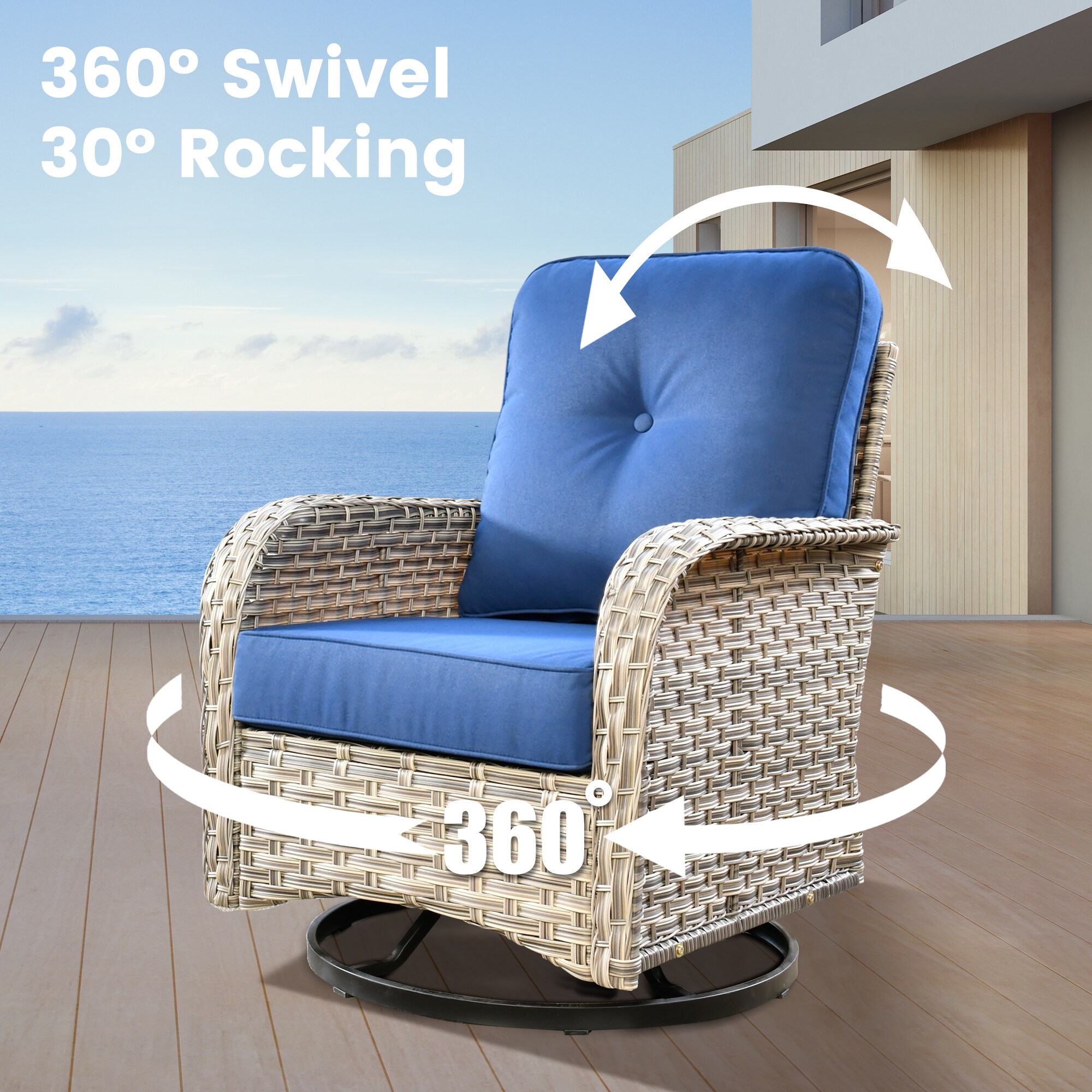 Ovios 11-Piece Wicker Patio Conversation Set with Blue Cushions