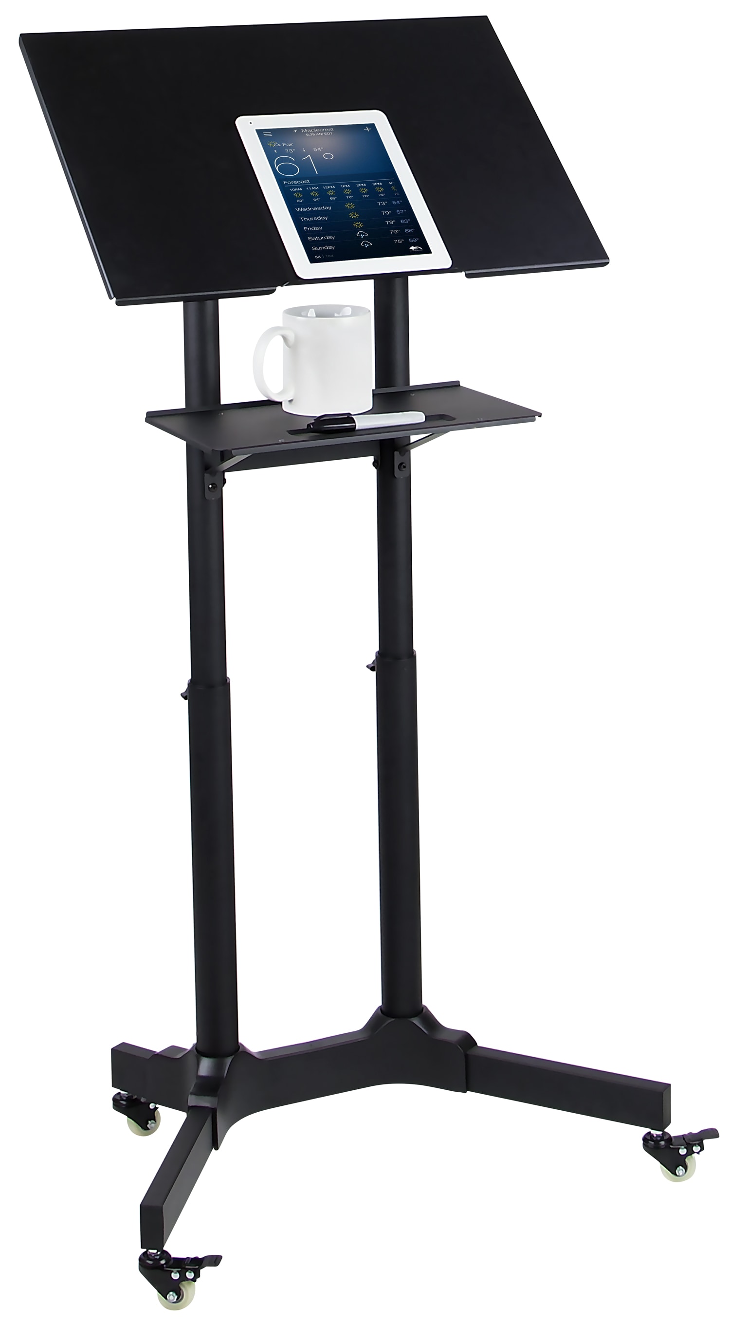 Black Aluminum Adjustable Mobile Standing Desk with Casters