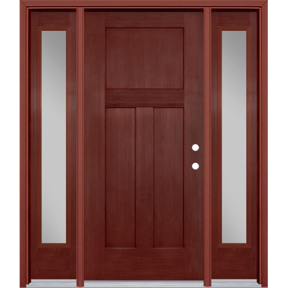 Masonite 62722 Winslow 64-in x 80-in x 4-9/16-in Fiberglass No glass Left-hand inswing Wineberry Stained Prehung Front Door with Sidelights with Brickmould Insulating core