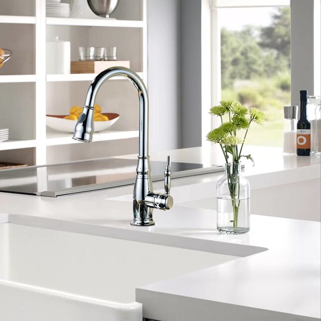 Flynama Chrome Single Handle Pull-down Kitchen Faucet with Sprayer ...