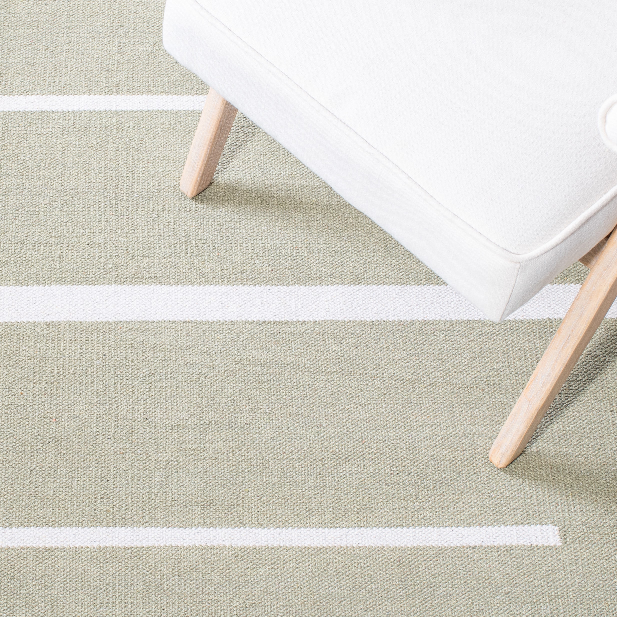 Ivory Coastal Stripe 6' Square Handmade Cotton Area Rug