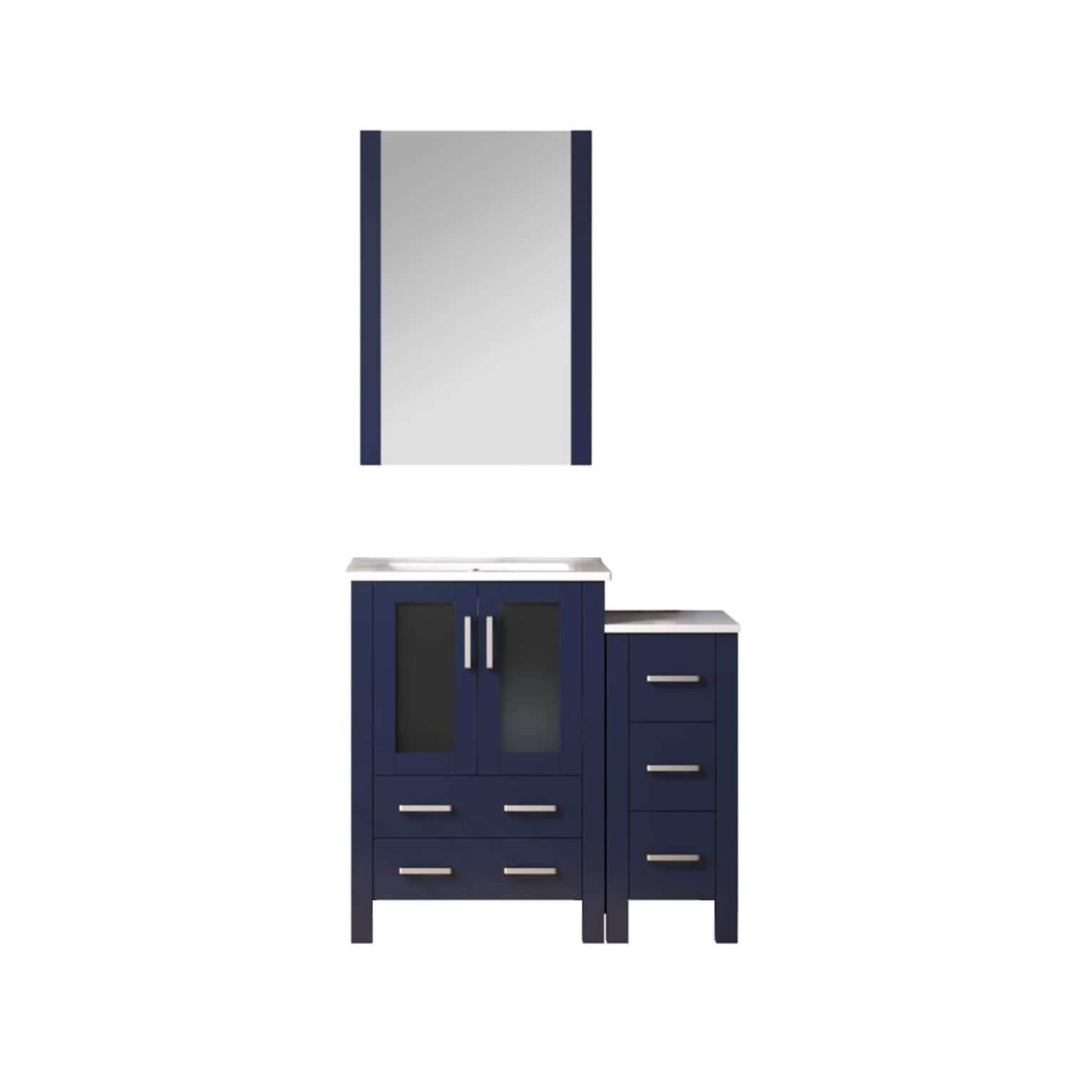 Lexora LV341836SEESM22 Volez 36-in Navy Blue Single Sink Bathroom Vanity with White Ceramic Top (Mirror Included)