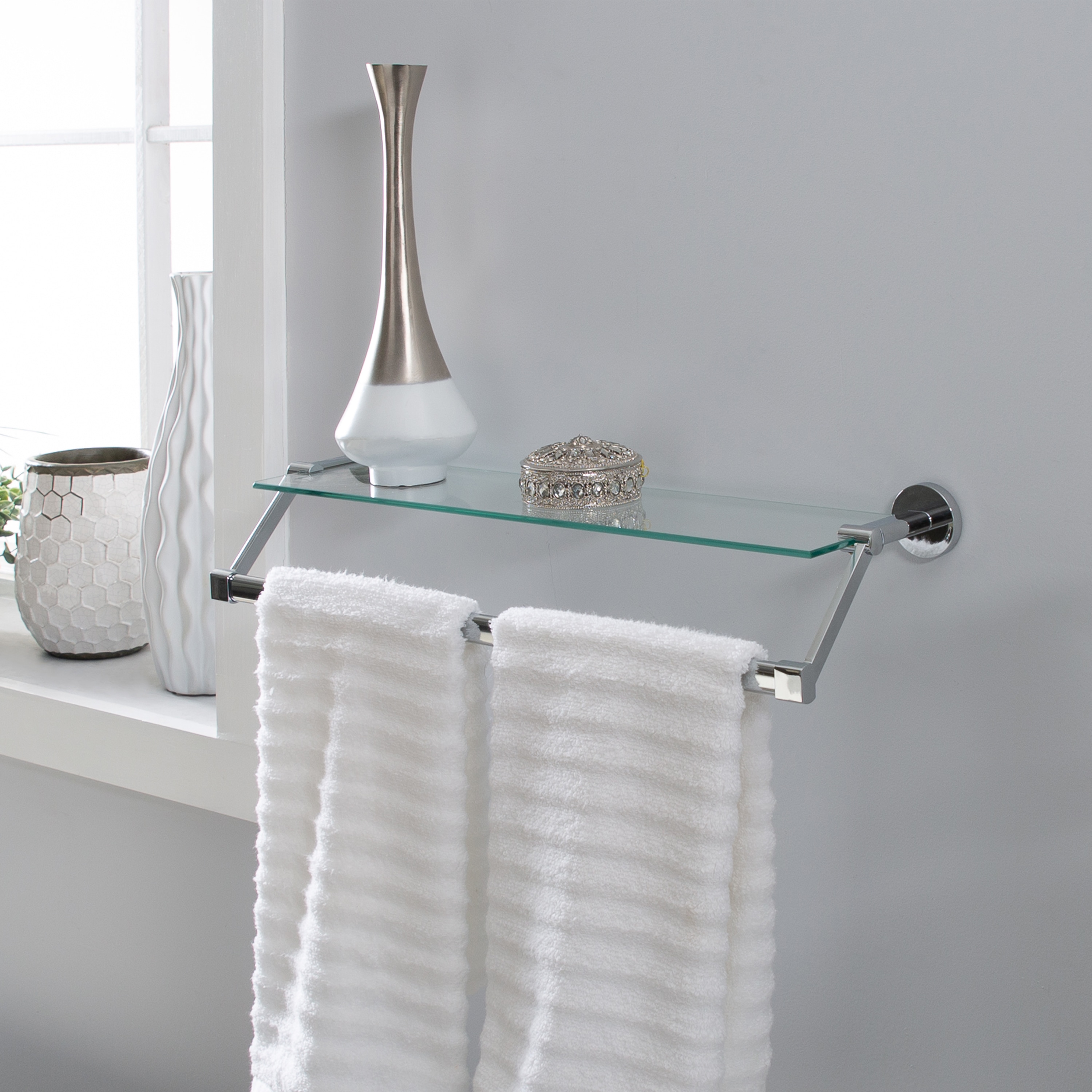 Organize It All Chrome 2-Tier Metal Wall Mount Bathroom Shelf (19.62-in x  22.5-in x 6.87-in) in the Bathroom Shelves department at