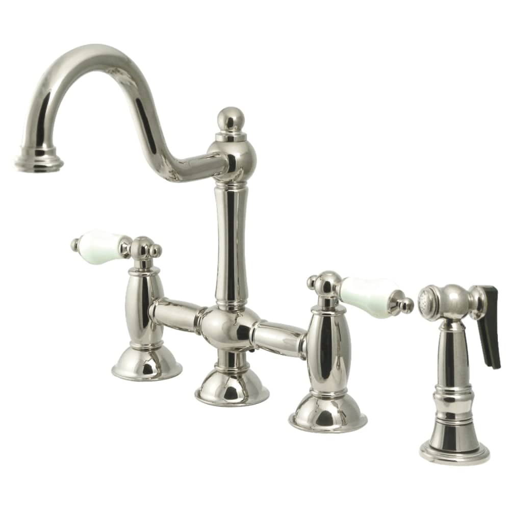 Kingston Brass  KS379.PLBS Restoration 1.8 GPM Widespread Bridge Kitchen Faucet  Includes Side Spray