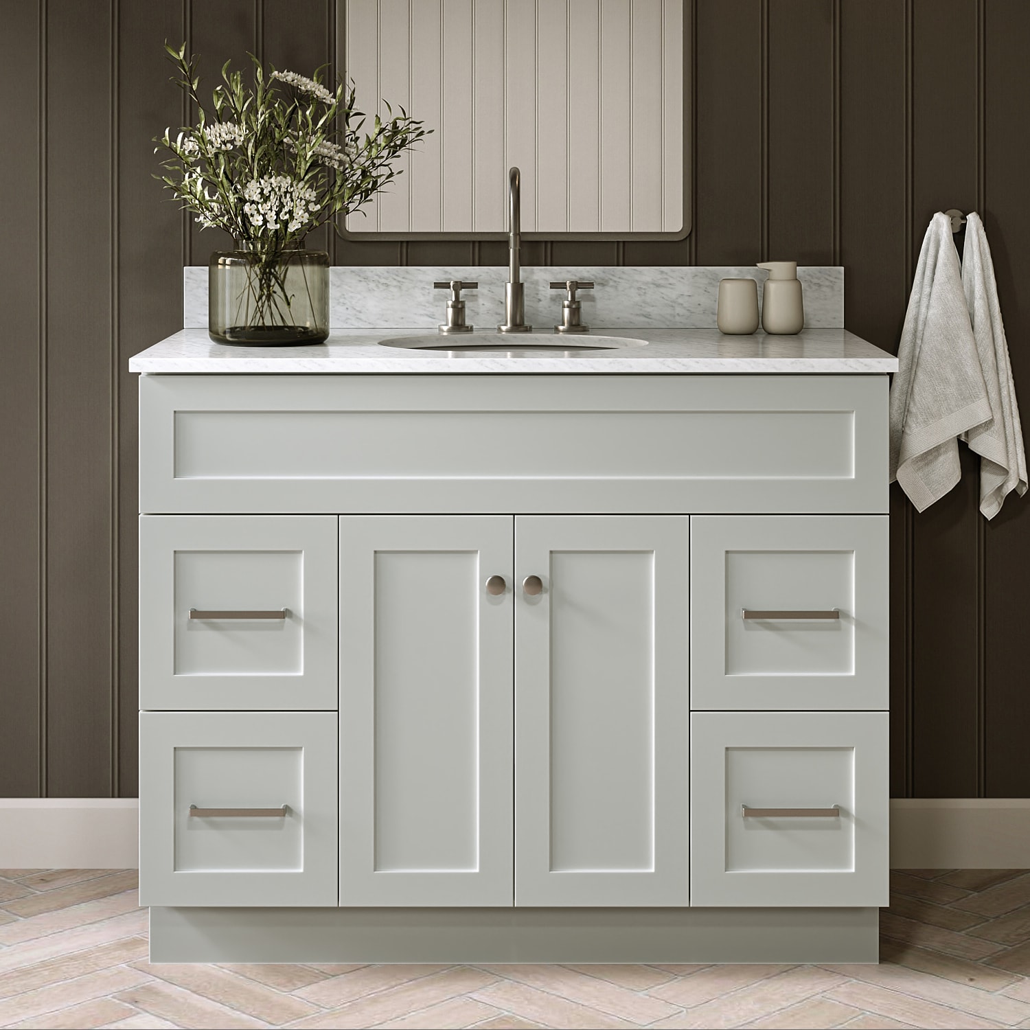 ARIEL Hamlet 42-in Gray Undermount Single Sink Bathroom Vanity with 0.75" Carrara White Marble Natural Marble Top