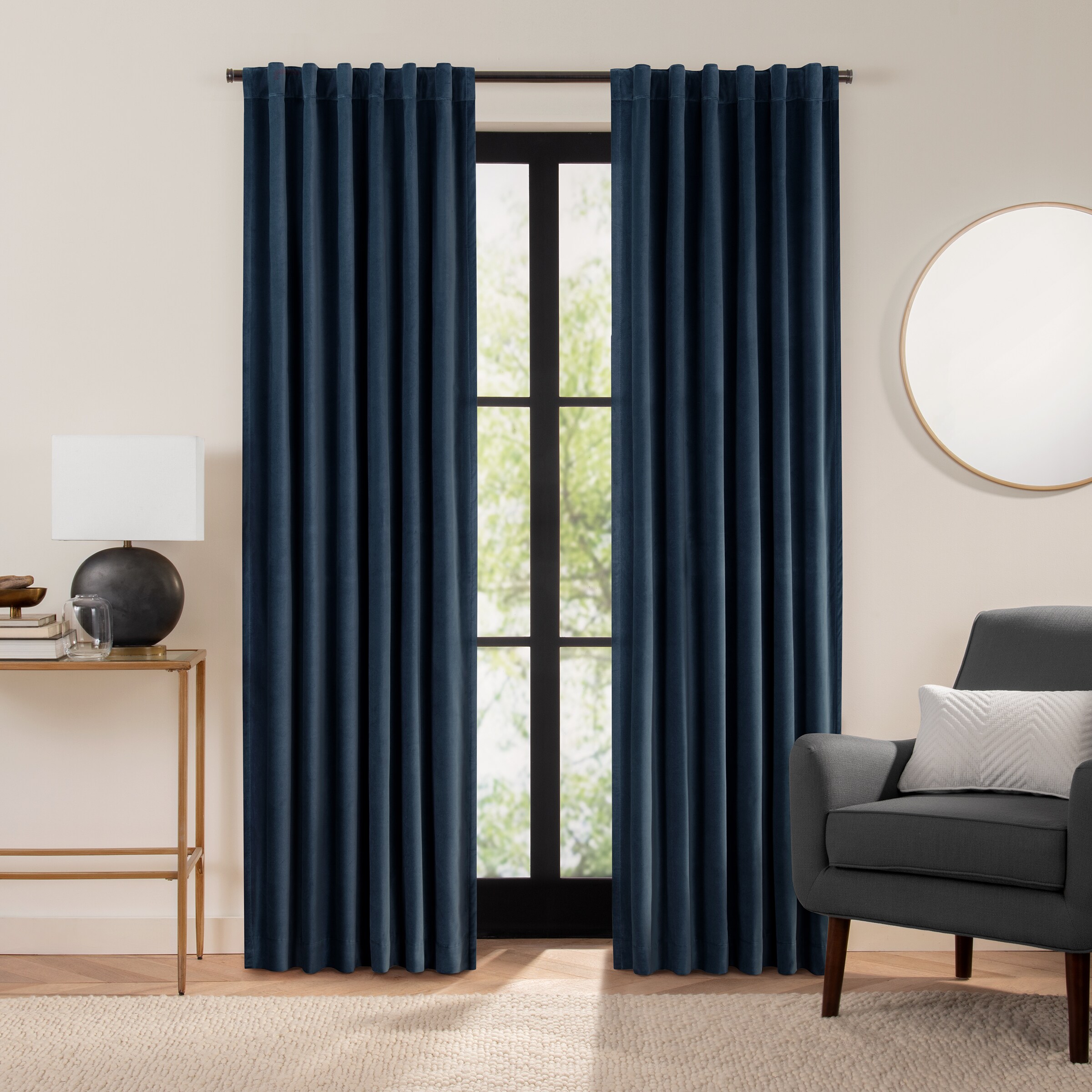Eclipse 28628203366 96-Inches Navy Blackout Thermal lined Back tab/Pinch pleat/Rod pocket Single curtain panel