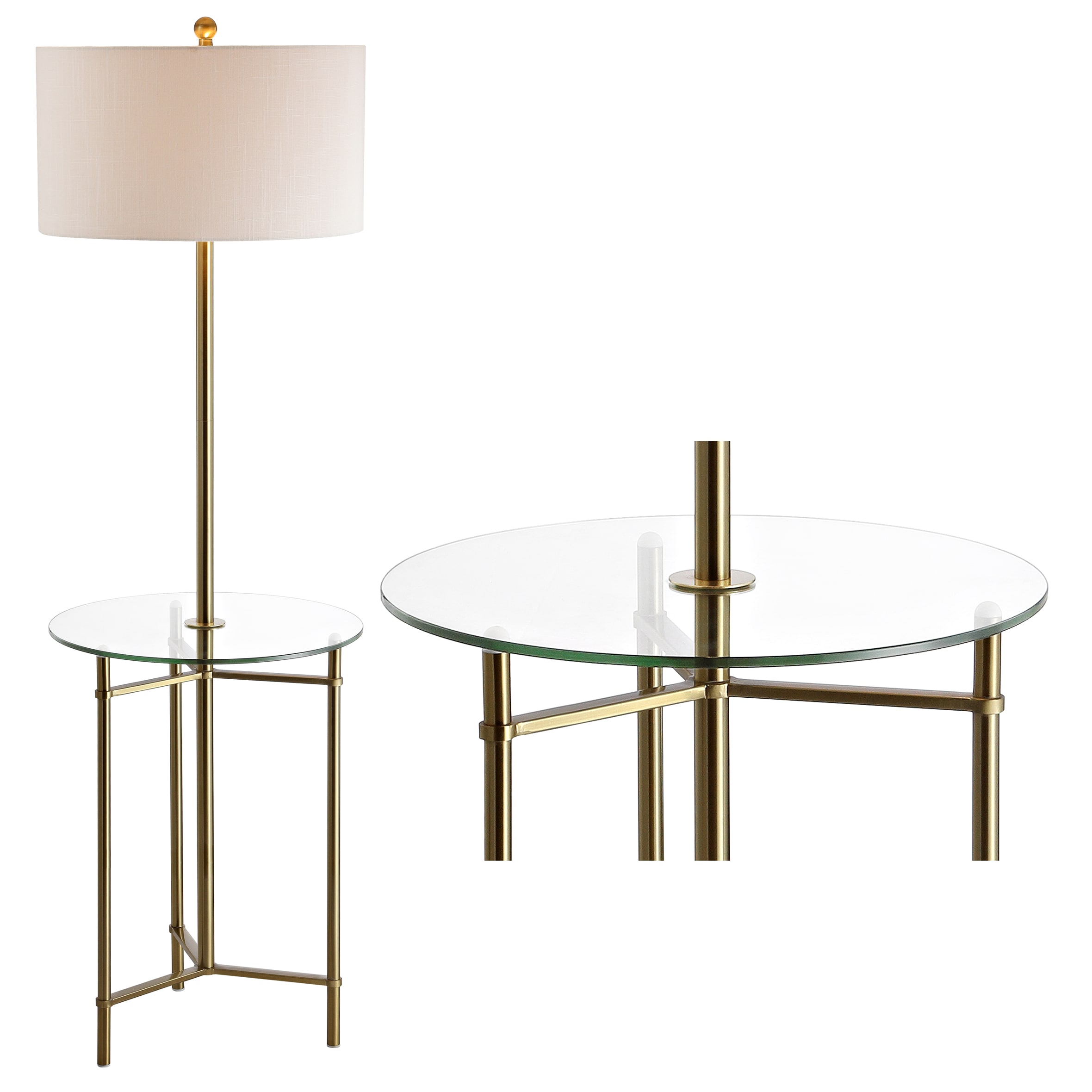 JONATHAN  Y JYL3059A Charles Metal/Glass Transitional 59-in Brass Gold Shelf Floor Lamp with Linen Shade