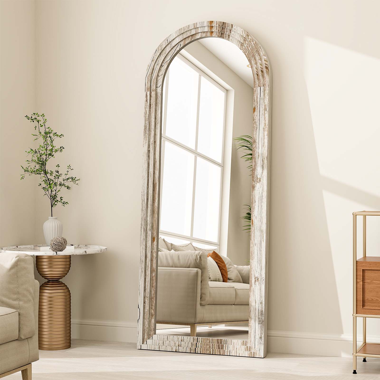BEAUTYPEAK SMYH2365W 21-Inches W x 64.0-Inches H Arch White Framed Full Length Floor Mirror