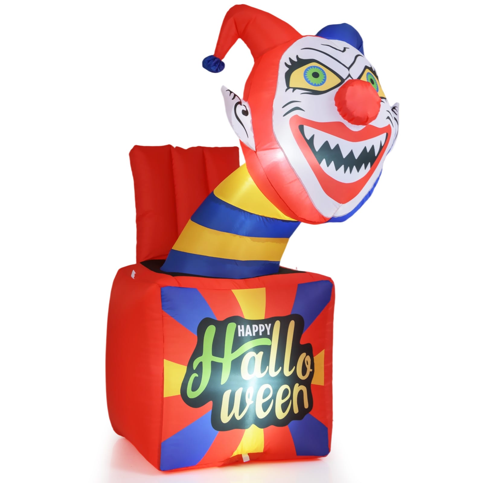 Slickblue Inflatable Halloween Clown with LED Lights and Ground Stakes for Porch Yard or Indoor Decor