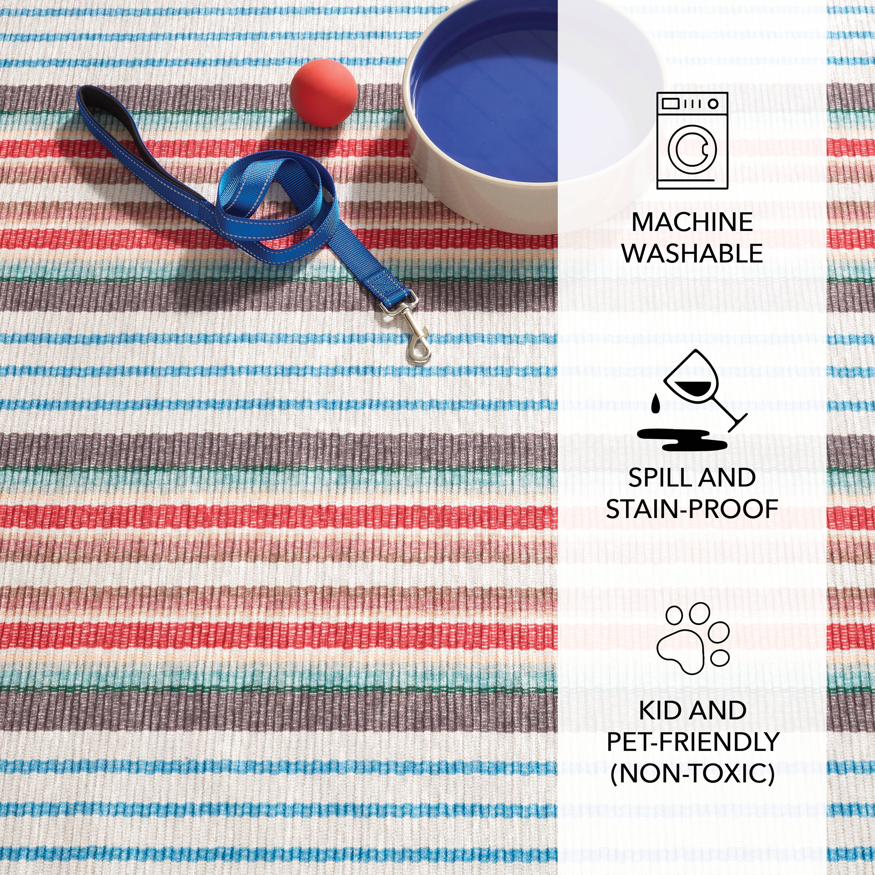 Red and Multicolor Stripe Synthetic Runner Rug 2'6"x8'0"