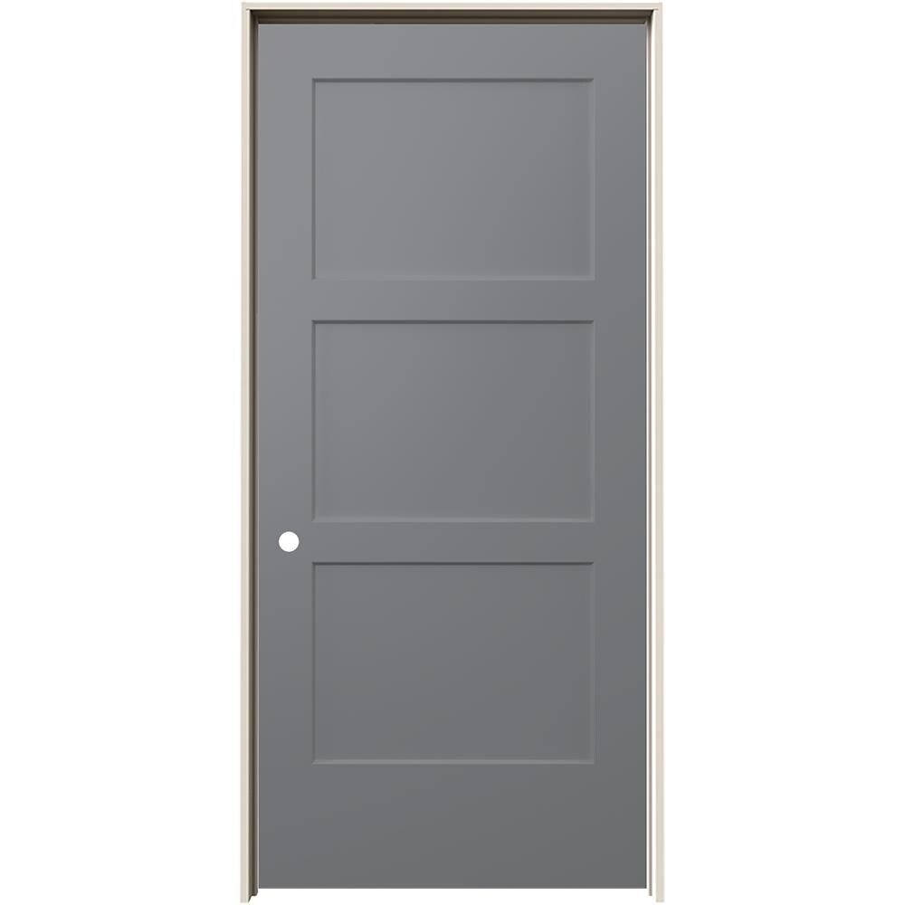 JELD-WEN LOWOLJW235301208 36-in x 80-in Gray Pearl Solid core 3-panel equal Right hand Smooth Prefinished Molded composite Flat Jamb Single Prehung Interior Door