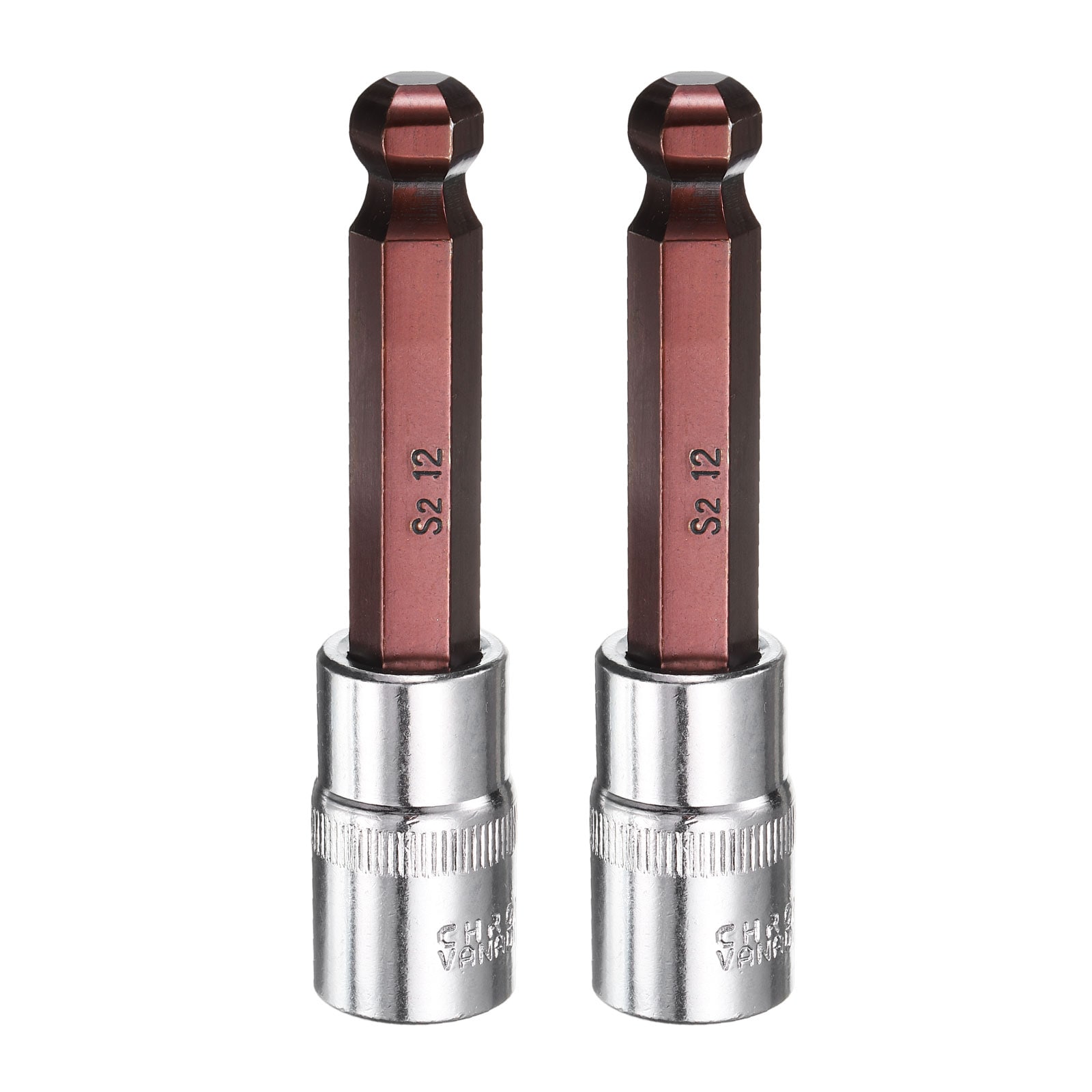 Harfington 2pcs 12mm Ball End Hex Bit Socket 1/2inch Square Drive Metric Extension Impact Bit Power Nut Driver Set S2 and CR-V Steel Socket Ratchet Wrench Bits #S25121601UX2605