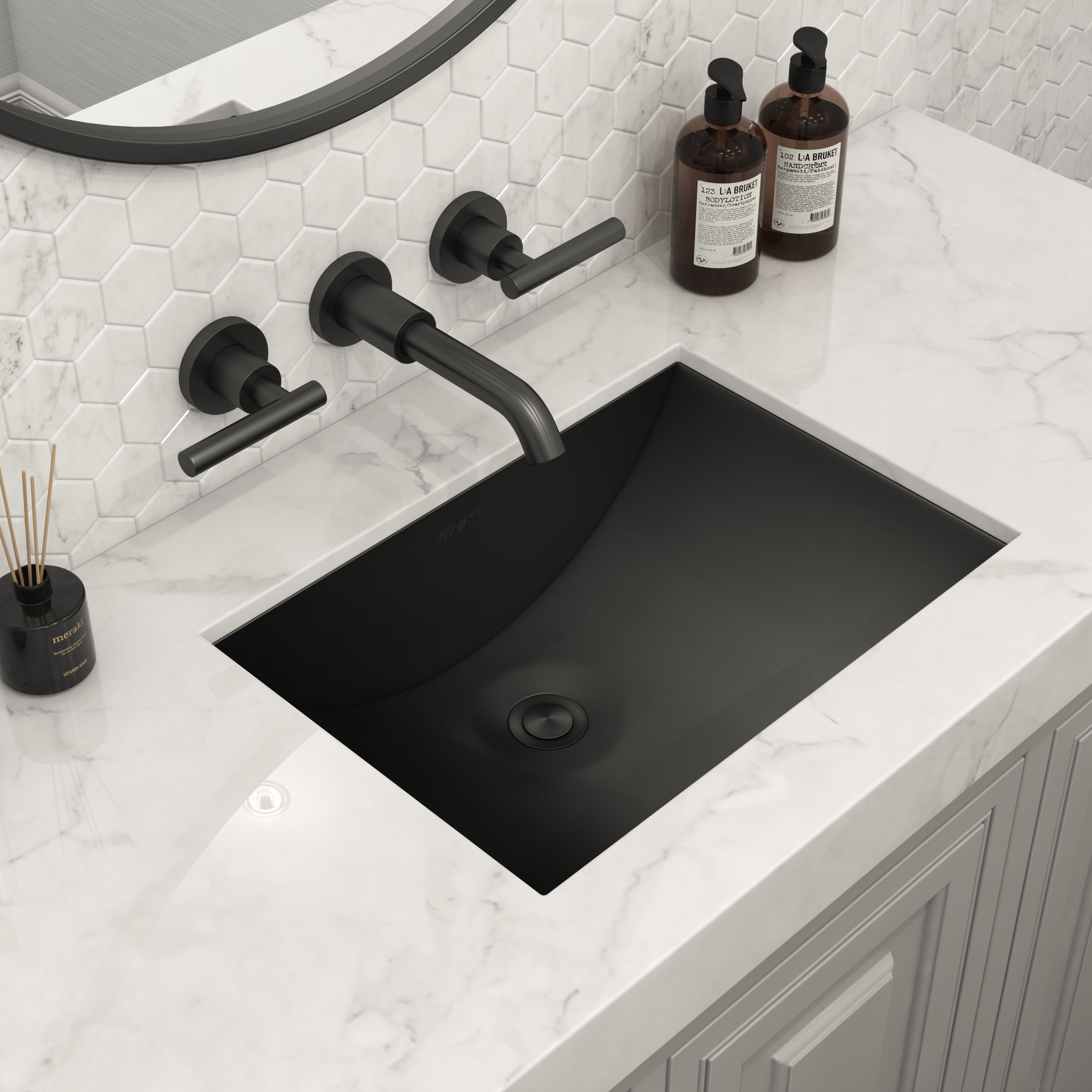 ruvati ariaso gunmetal black stainless steel undermount rectangular modern  bathroom sink with drain included (20-in x 14-in)