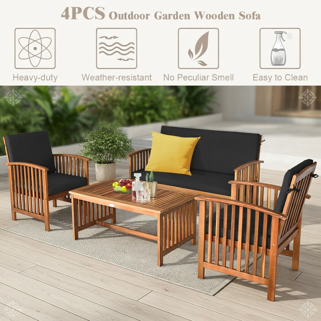 Choco Moon Set of 4 Acacia Wood Outdoor Patio Furniture Loveseat Two ...