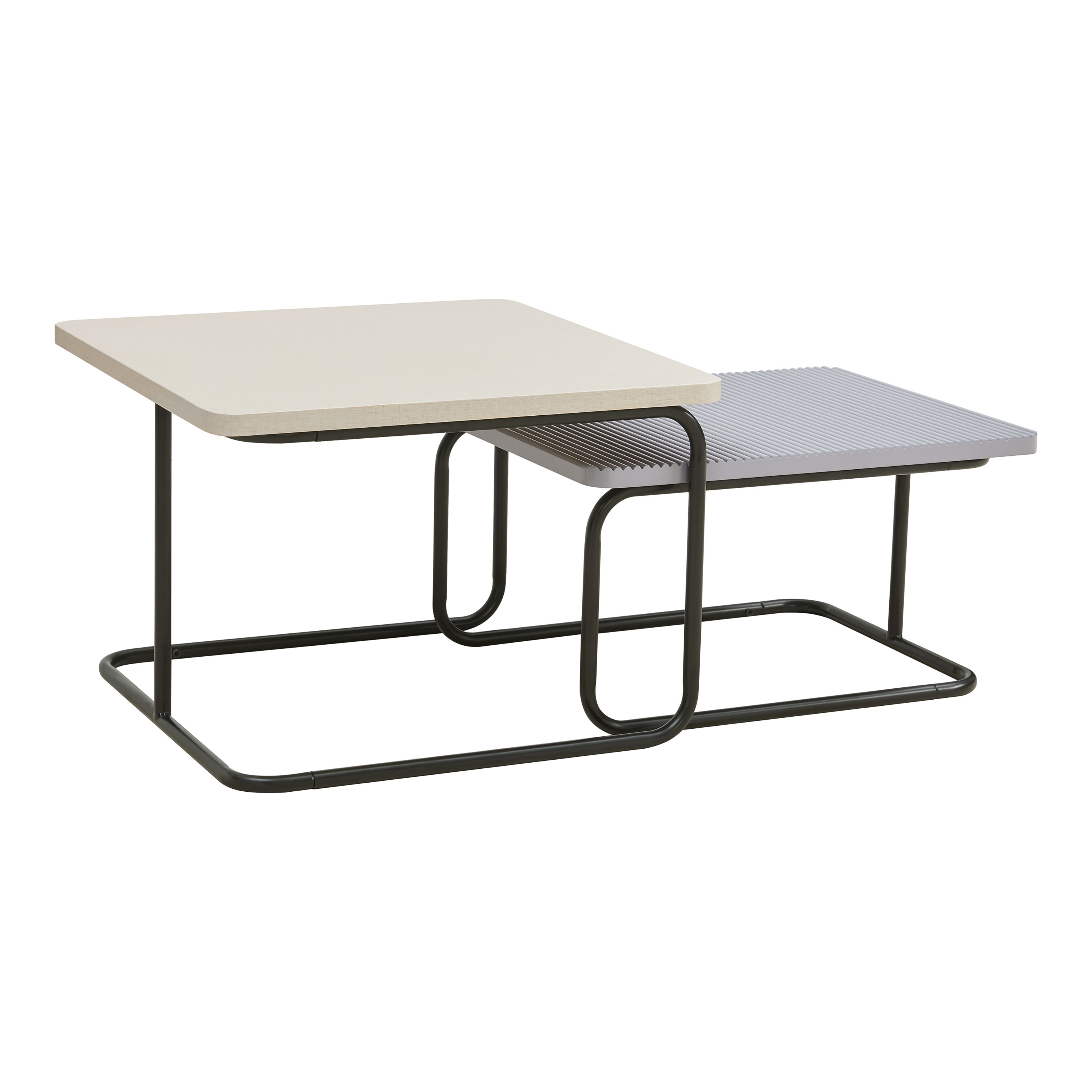 Modern Cream and Gray Textured 2-Piece Nesting Coffee Table Set