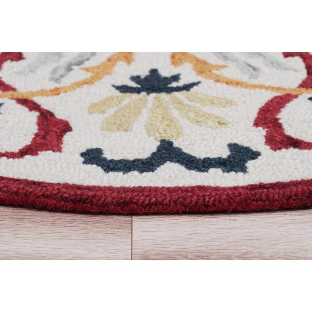 Handmade Red Floral Medallion Wool Round Rug, 6 ft