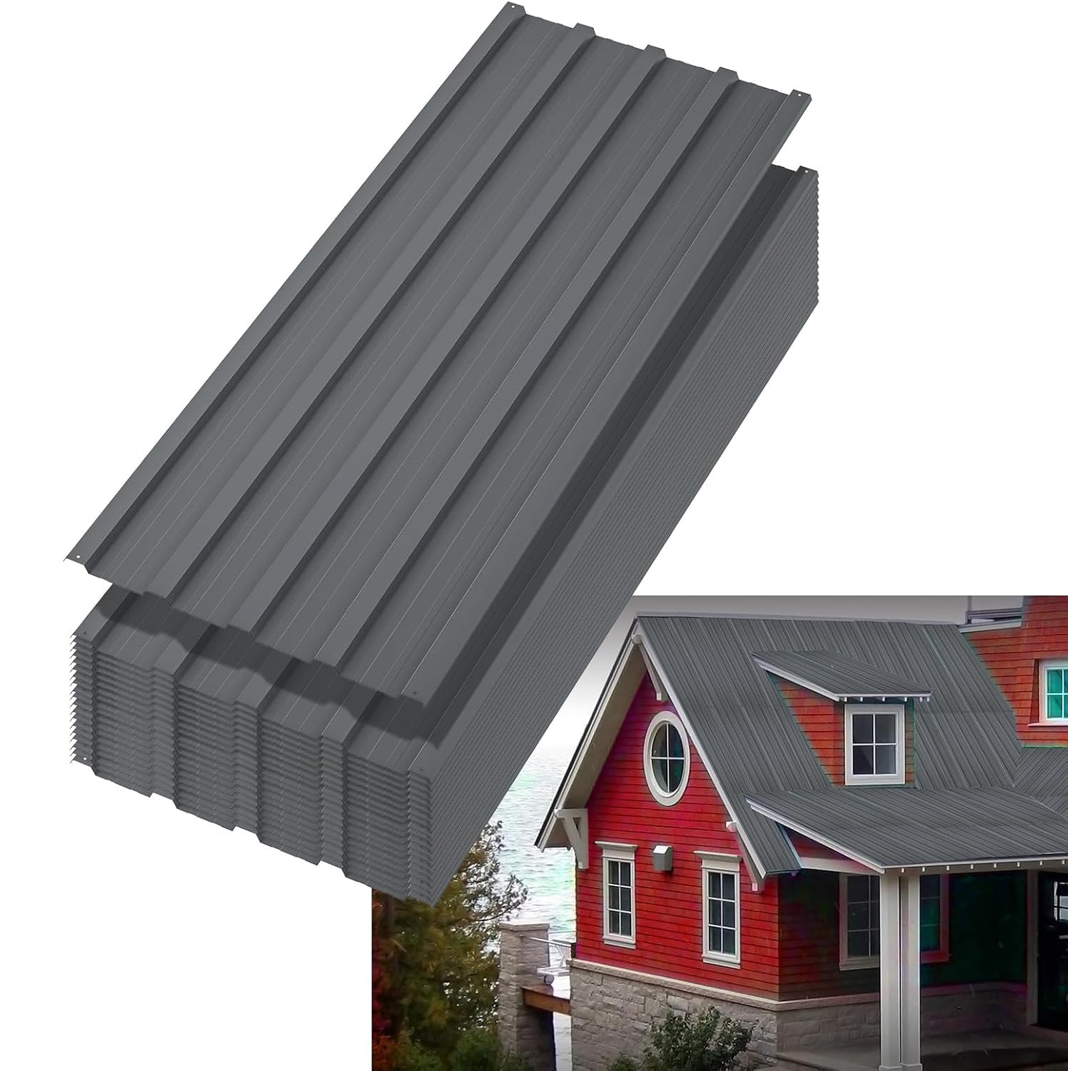 GarveeLife 40 Pack 3.54-ft x 16.77-in Gray Corrugated Metal Roof Panels Galvanized Steel Roof Sheets