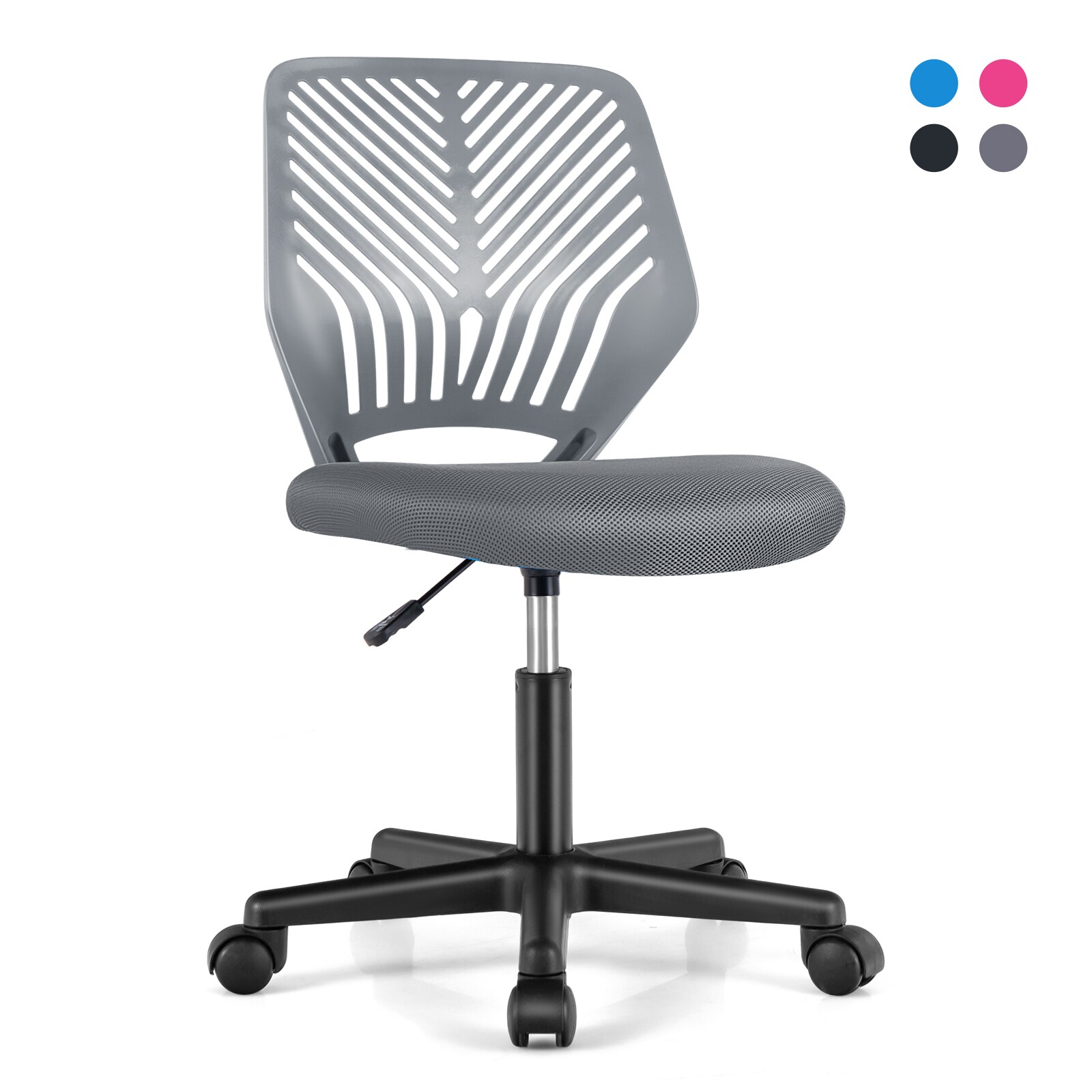 Slickblue Kids Adjustable Height Study Chair with Wheels for Home Desk or Homework Space Classroom Use- Blue/ Gray/ Pink