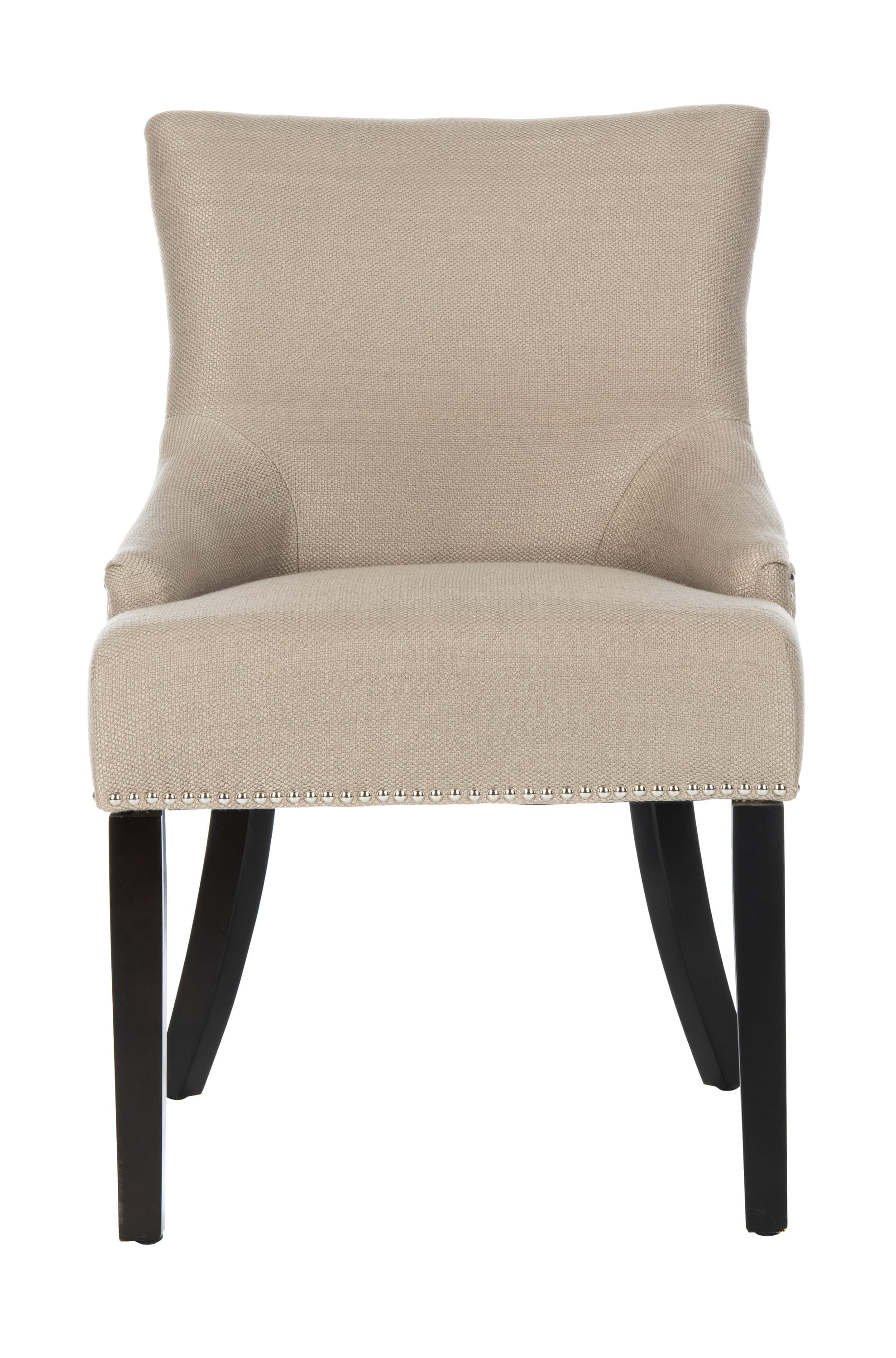 Beige Linen Upholstered Parsons Side Chair with Wood Legs