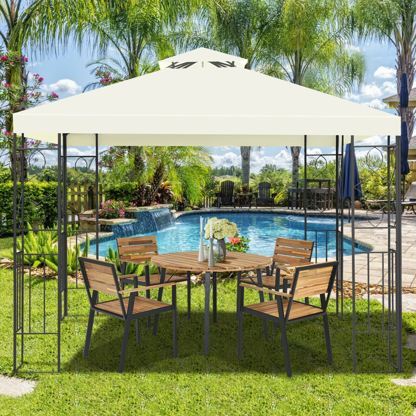 Mondawe 10-ft x 17-ft White Metal Rectangle Pop-up Gazebo in the Gazebos  department at