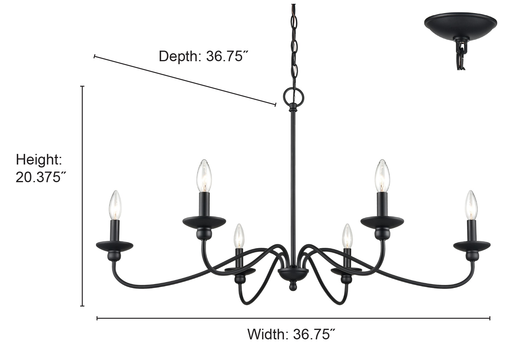 Delvona Matte Black 6-Light Chandelier with Incandescent Bulbs