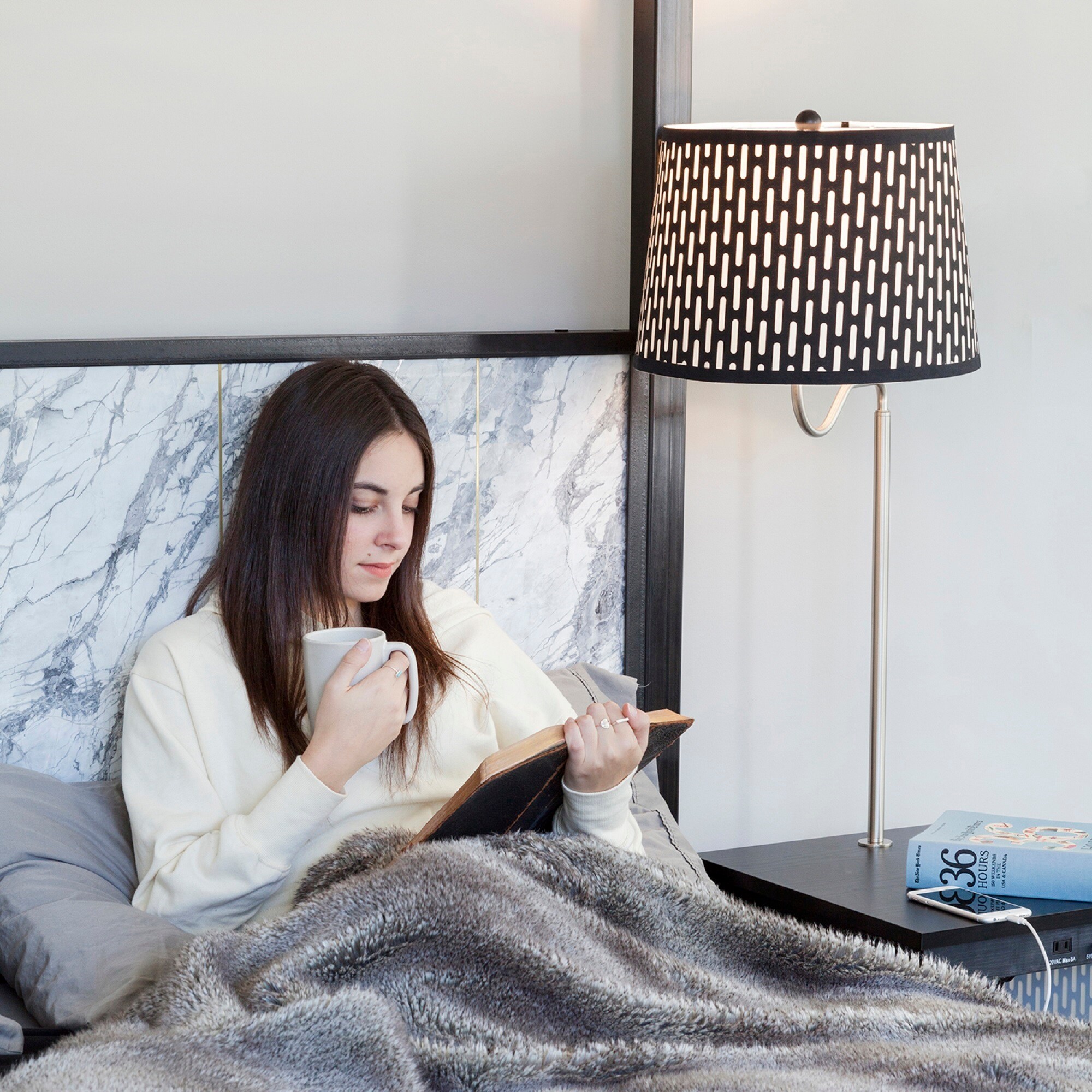 Black Adjustable Kids Shelf with Built-In Lamp and USB
