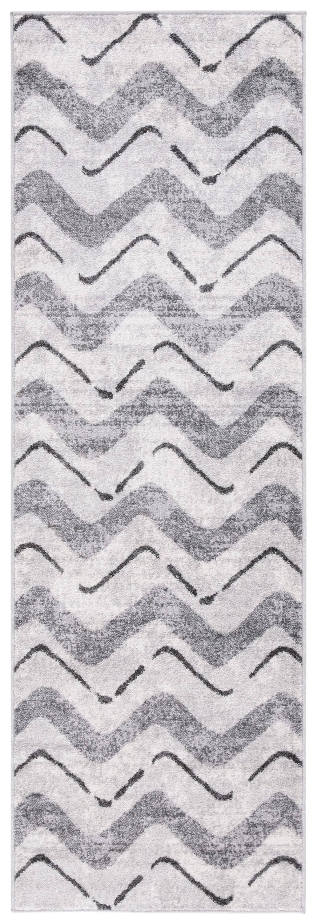 Silver and Charcoal Chevron Synthetic Area Rug, 2'6" x 6'