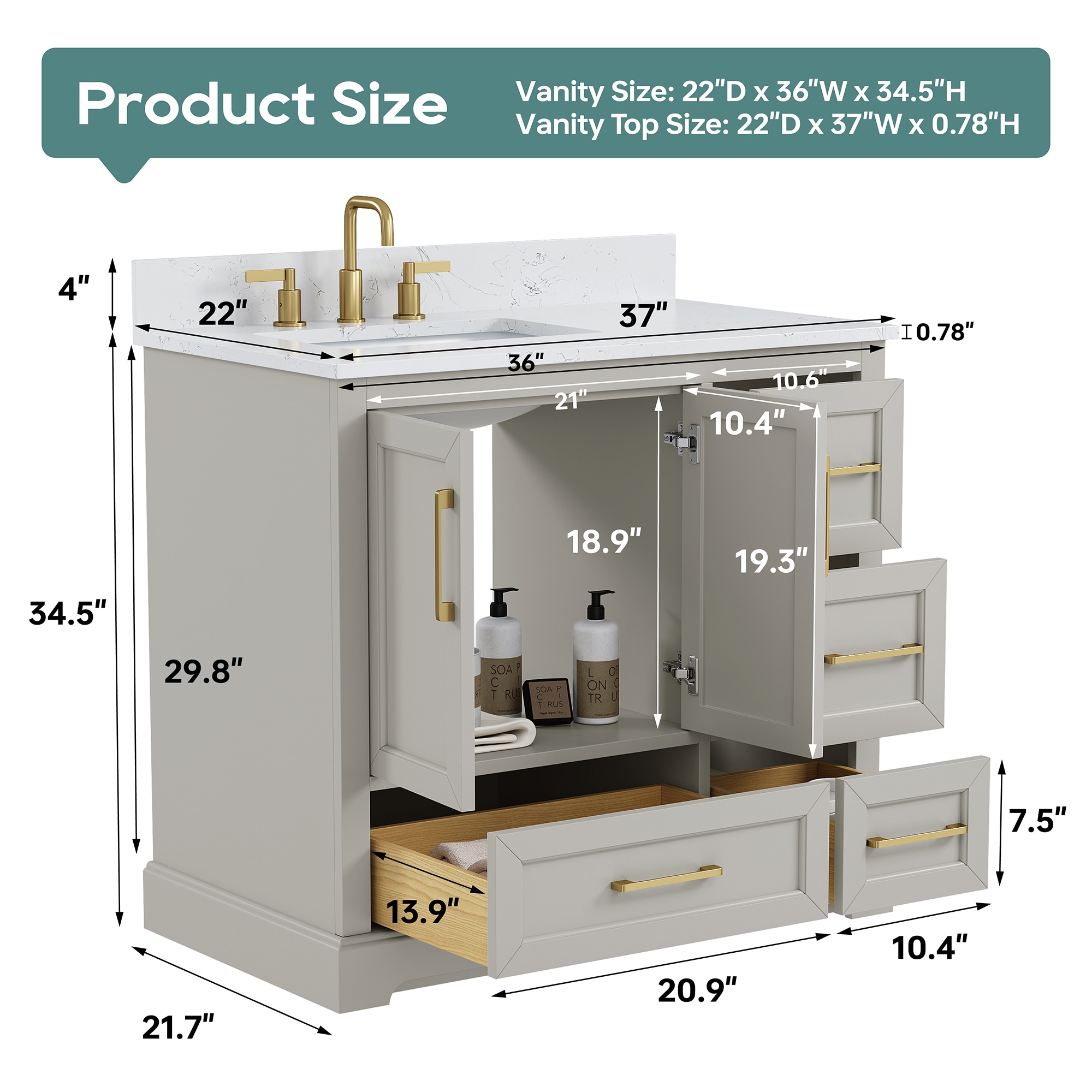 DELUXE LIVING V24028-36FG Bath-Vanity-Combo - View #6