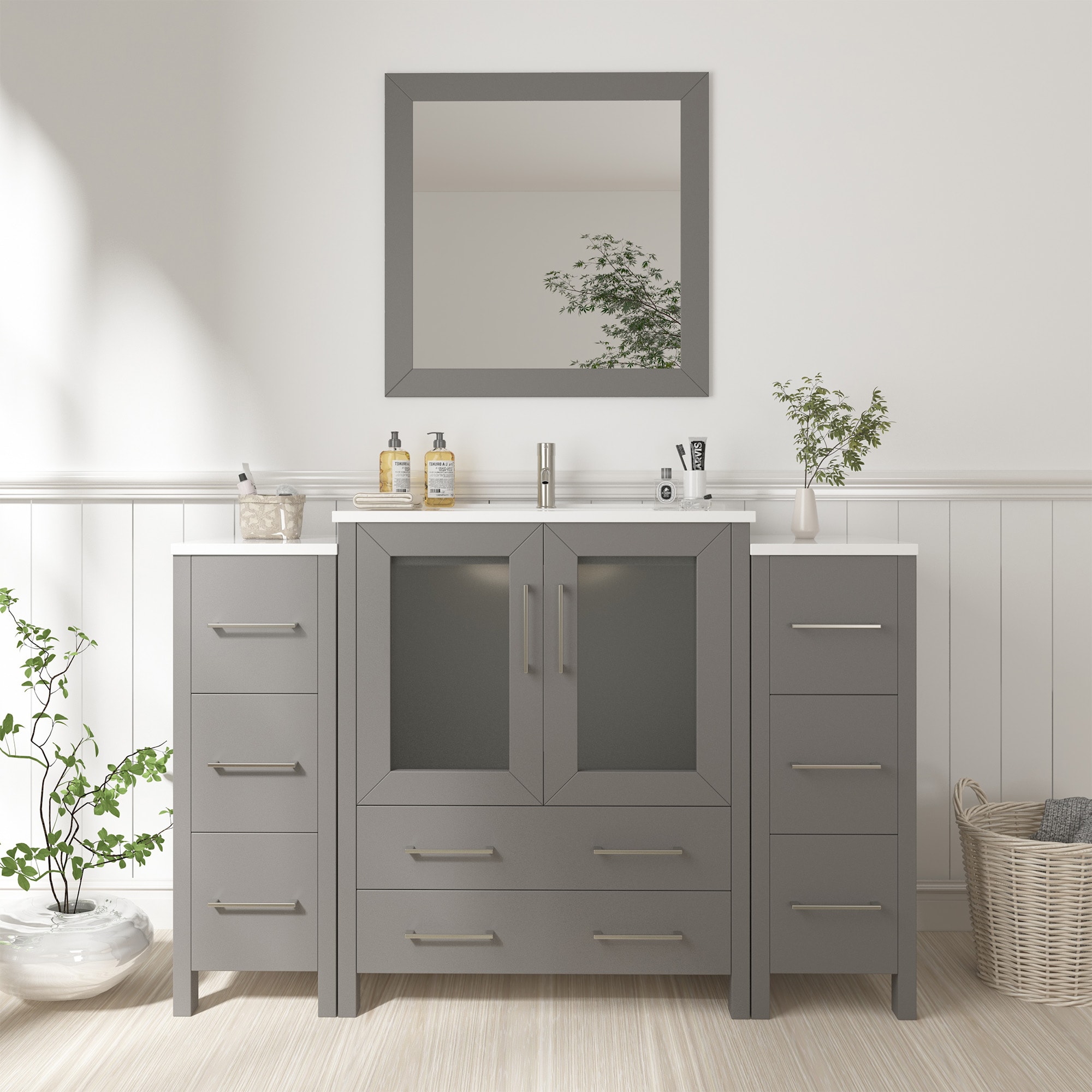 Vanity Art VA3024-48G Brescia 48-in Grey Undermount Single sink Bathroom Vanity with White Ceramic Top (Mirror Included)