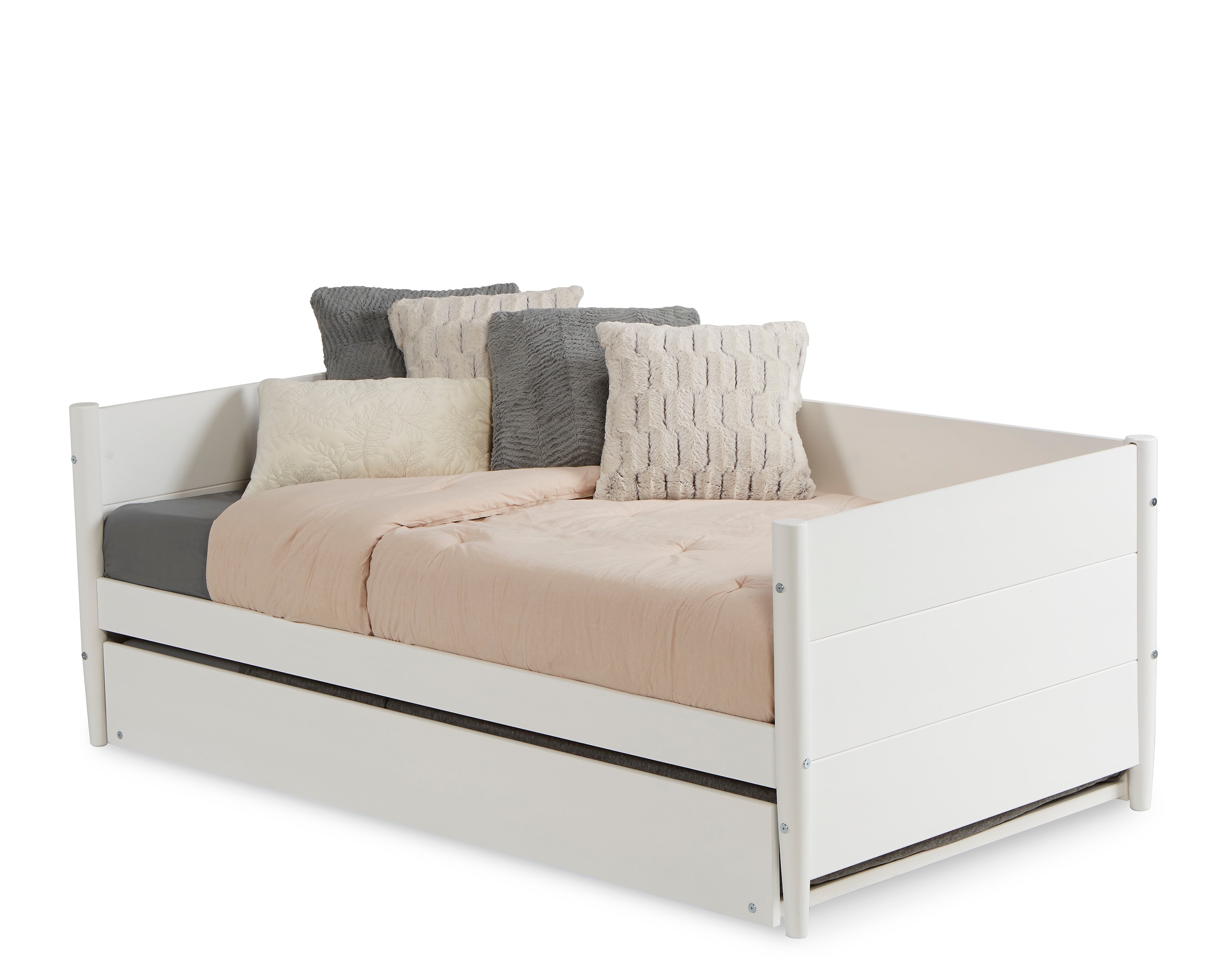 White Twin Wood Daybed with Trundle and Slats