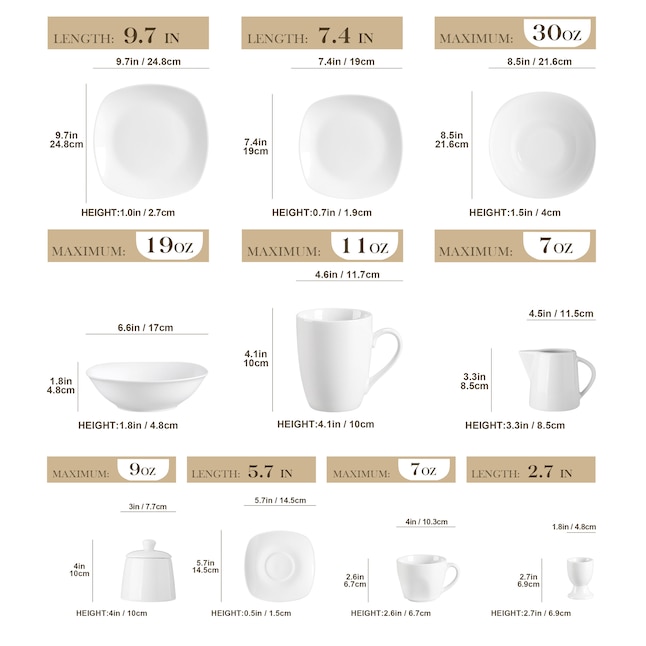 MALACASA 50-Piece White Porcelain Dinnerware in the Dinnerware