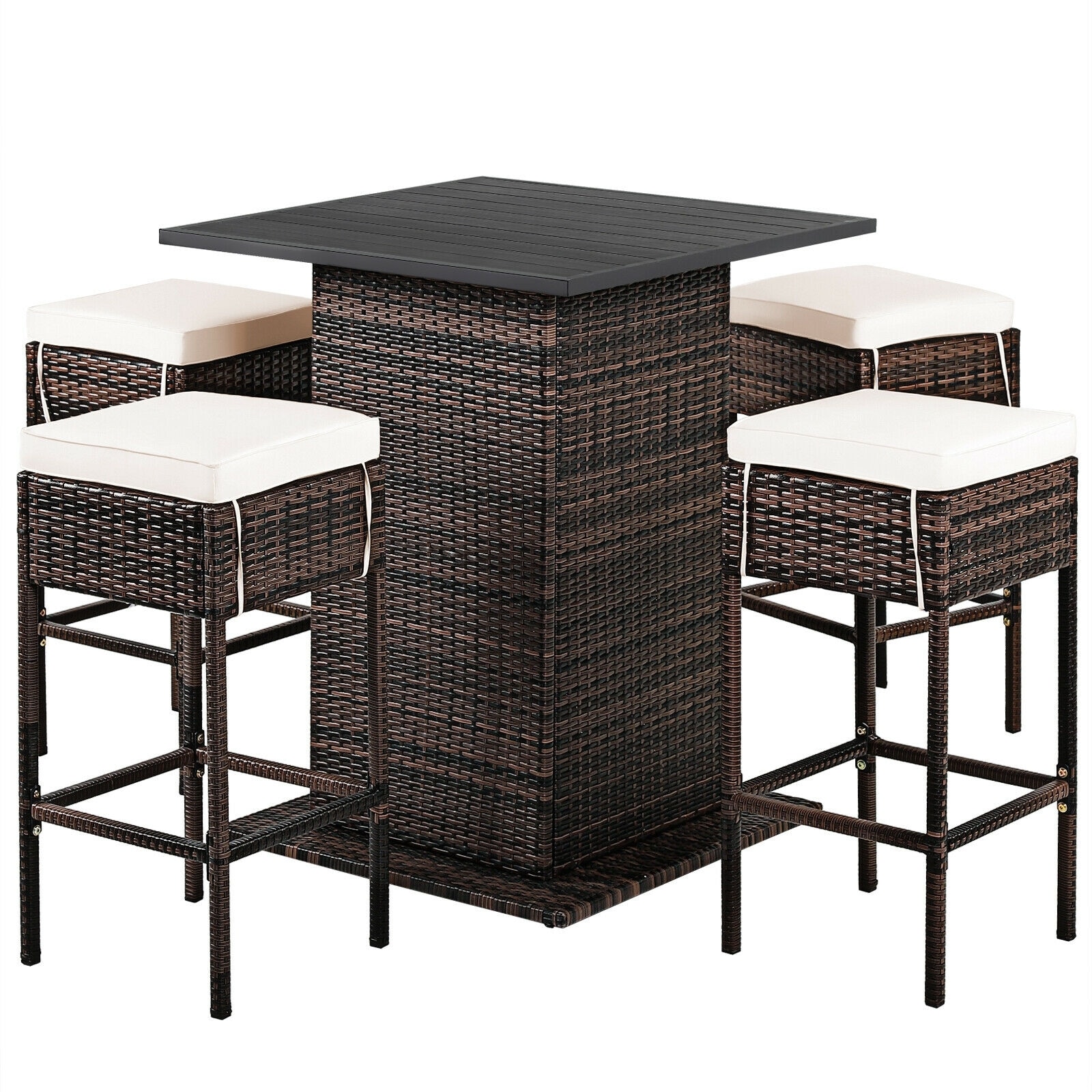 WELLFOR OUS68244WHA+ brown Rattan Wicker 4 Red Cushions Stationary Chairs